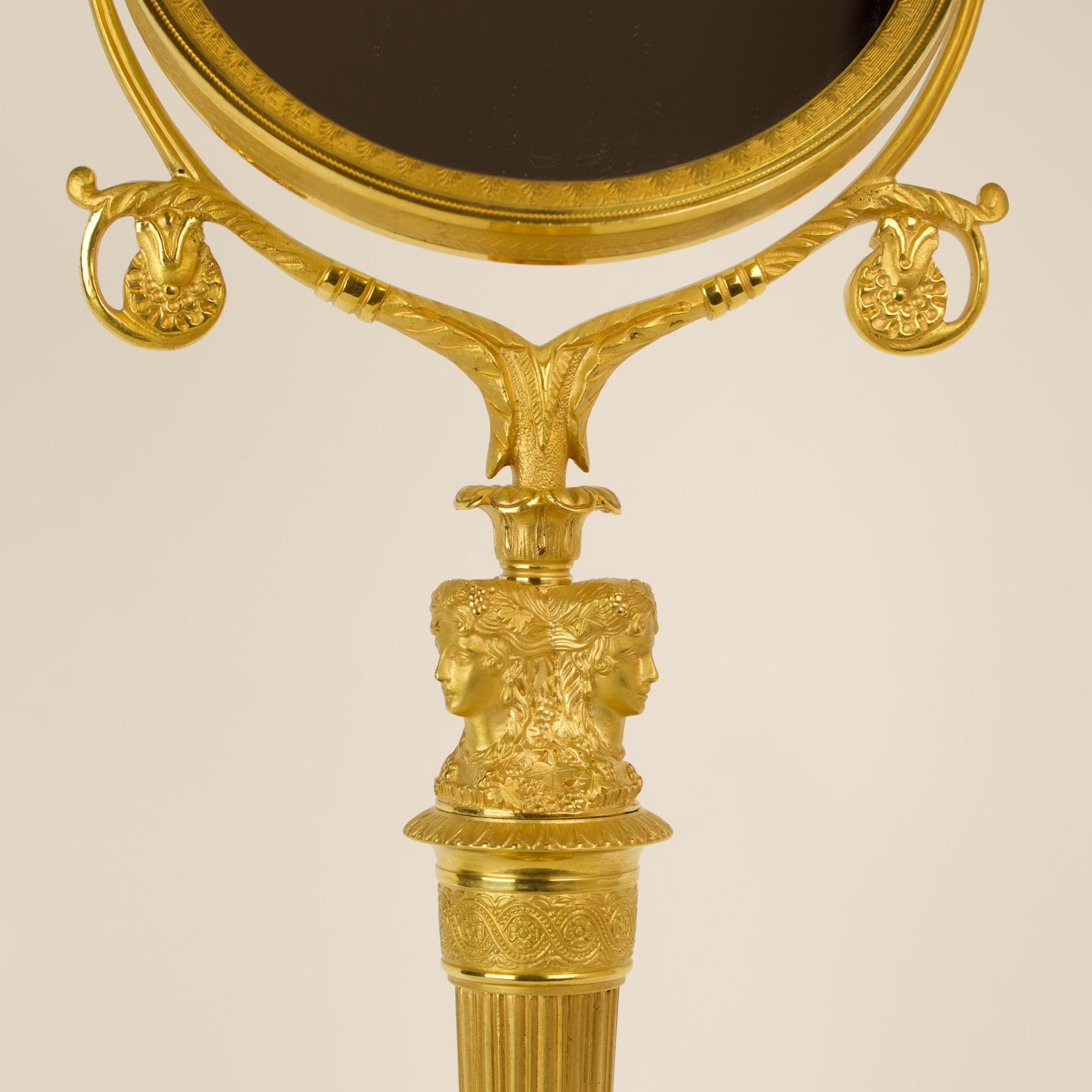 French Early 19th Century Empire Female Bacchantes Caryatids Gilt Bronze Table Mirror
