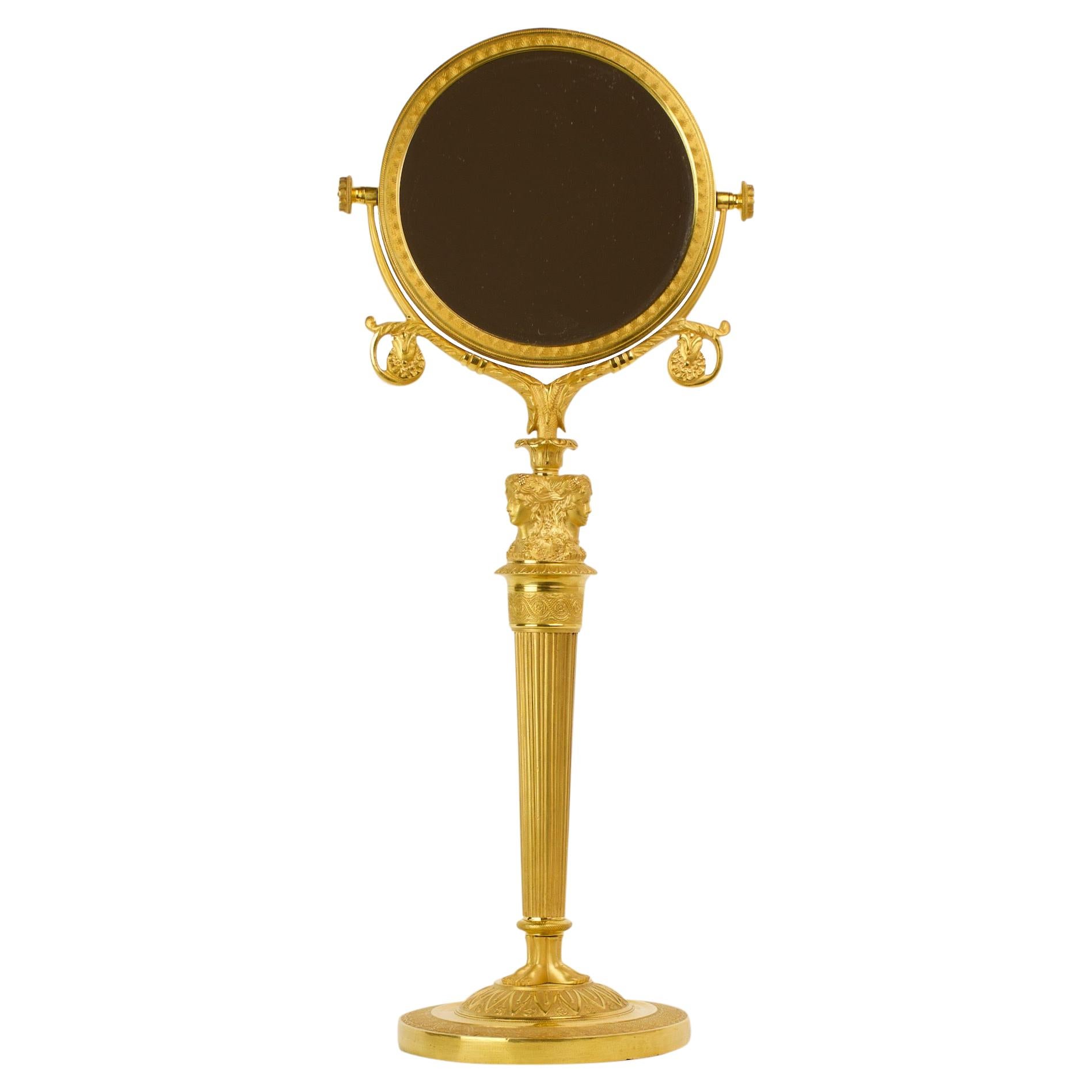 Early 19th Century Empire Female Bacchantes Caryatids Gilt Bronze Table Mirror
