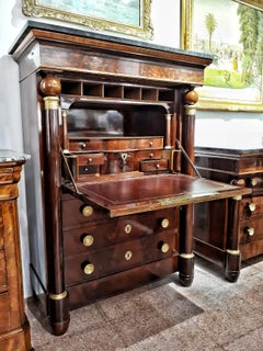 Early 19th Century Empire Flame Mahogany and Black Marble Secretaire