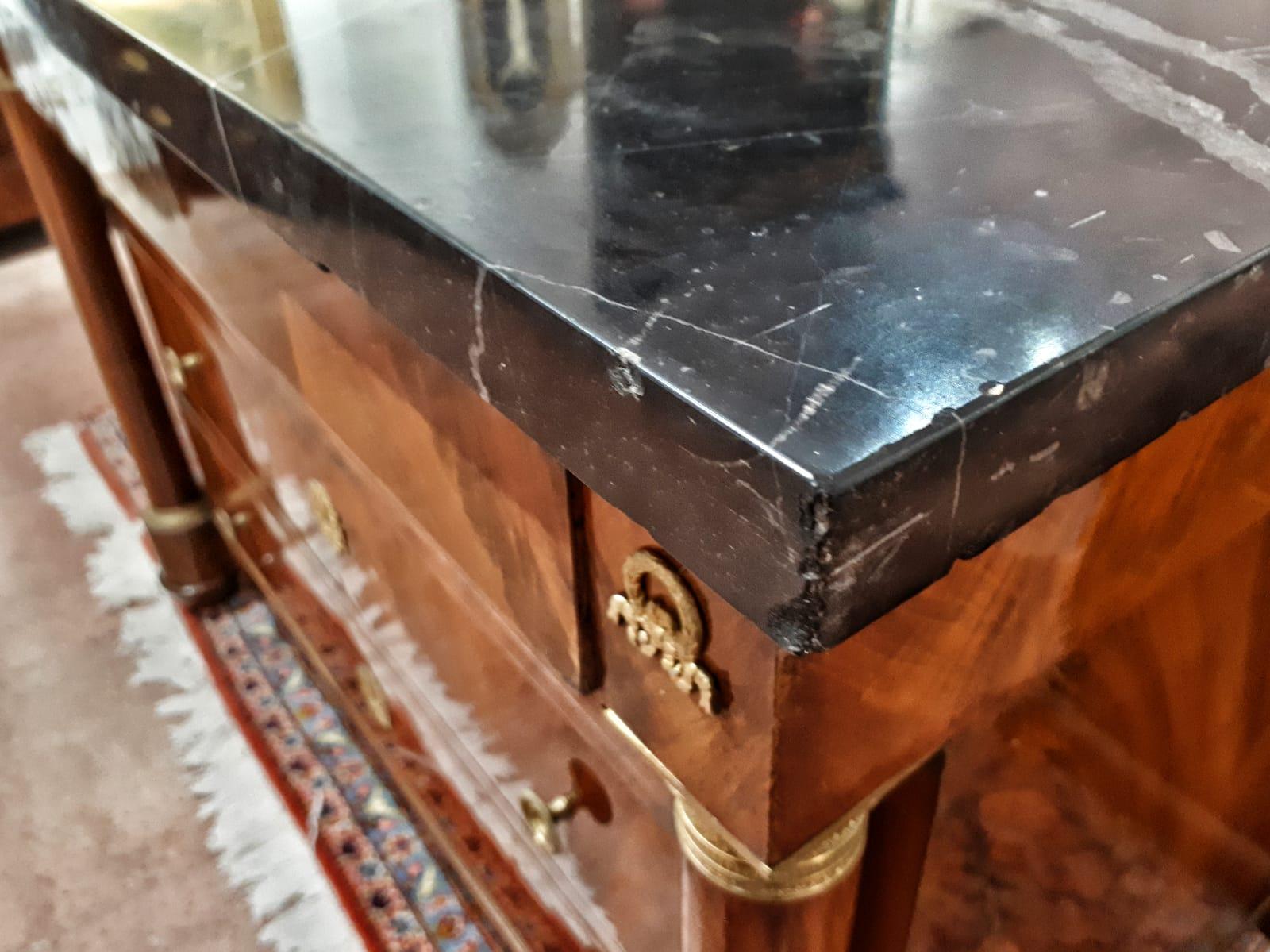 French Early 19th Century Empire Flame Walnut and Marble Chest of Drawer RESTORED For Sale