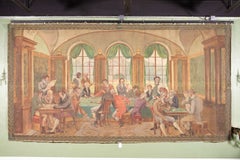 Early 19th Century French Empire Painted Gaming Room Canvas Signed L. David