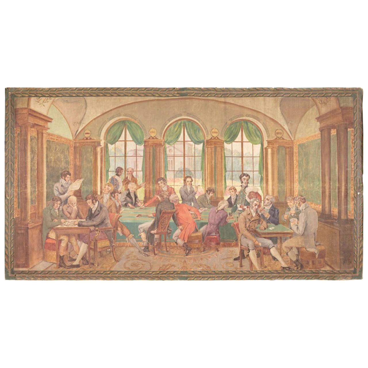 Early 19th Century Empire French Hand Painted Wall Canvas Signed Louis A. David For Sale