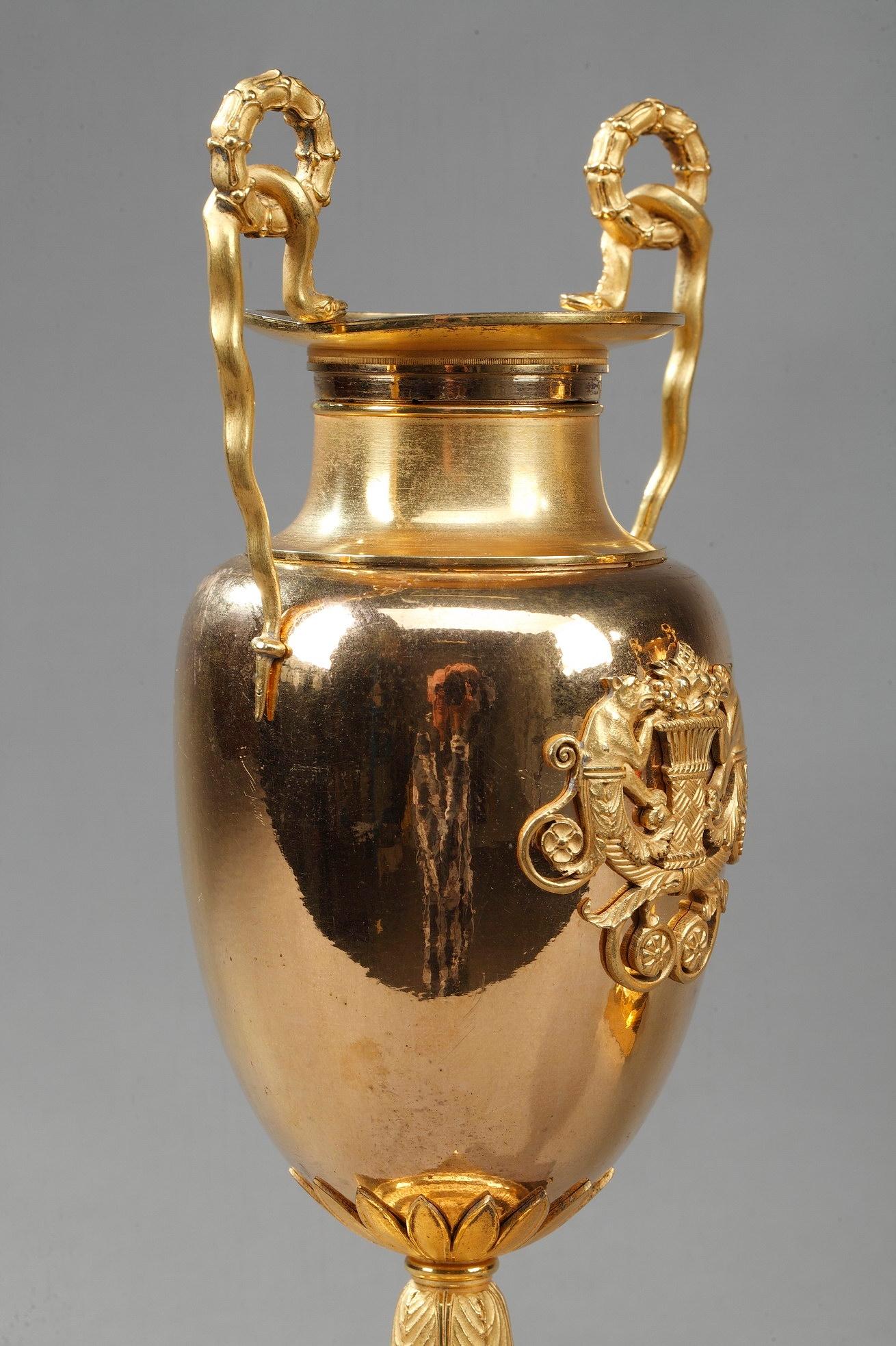 Early 19th Century Empire Gilt Bronze Centerpiece Vases 7
