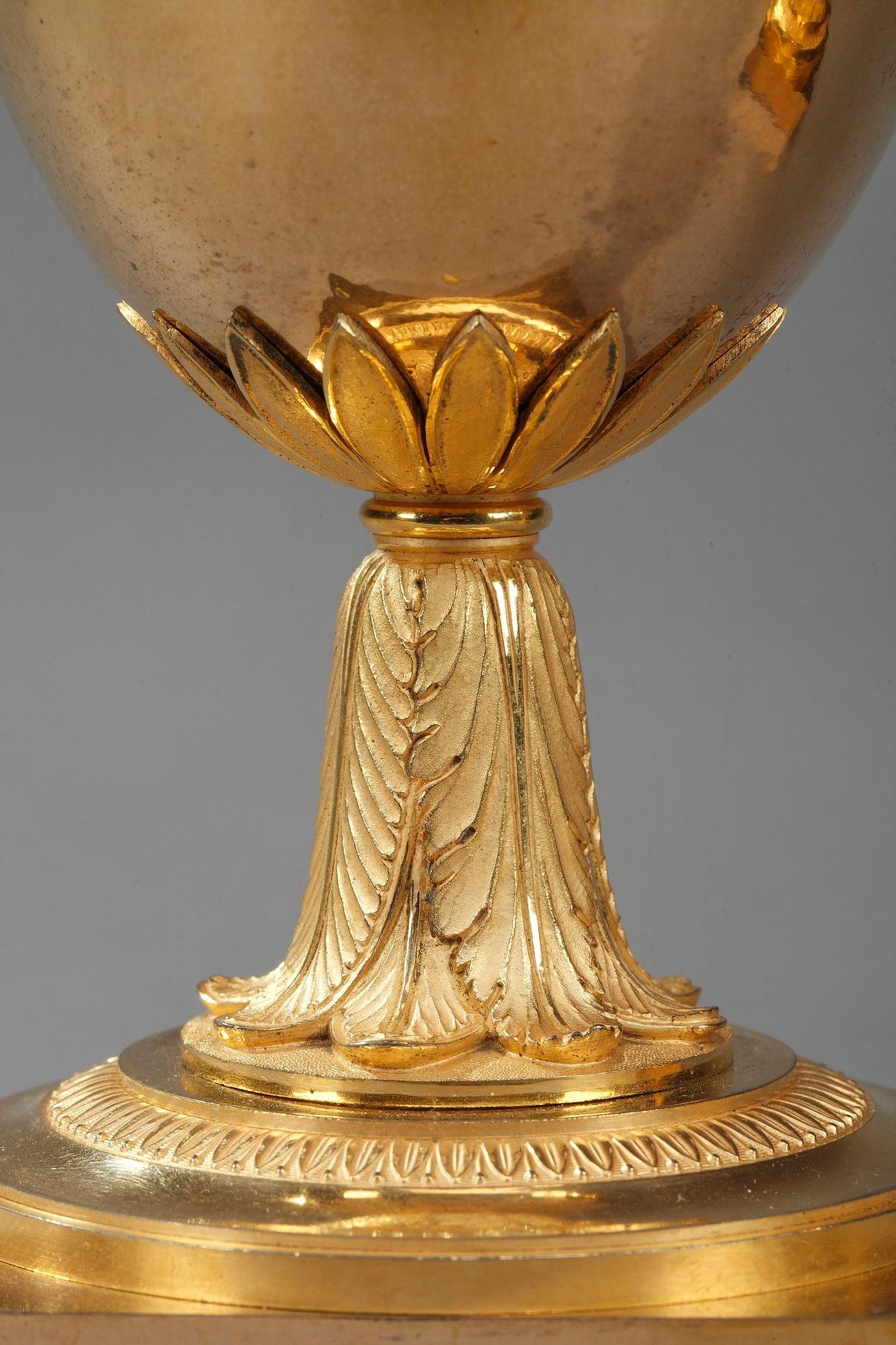 Early 19th Century Empire Gilt Bronze Centerpiece Vases 2