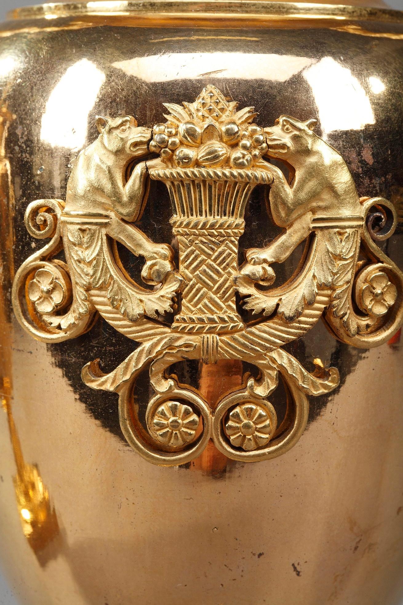 Early 19th Century Empire Gilt Bronze Centerpiece Vases 3