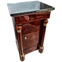 Used Early 19th Century Empire Mahogany Black Marble French Side Table Small Locker