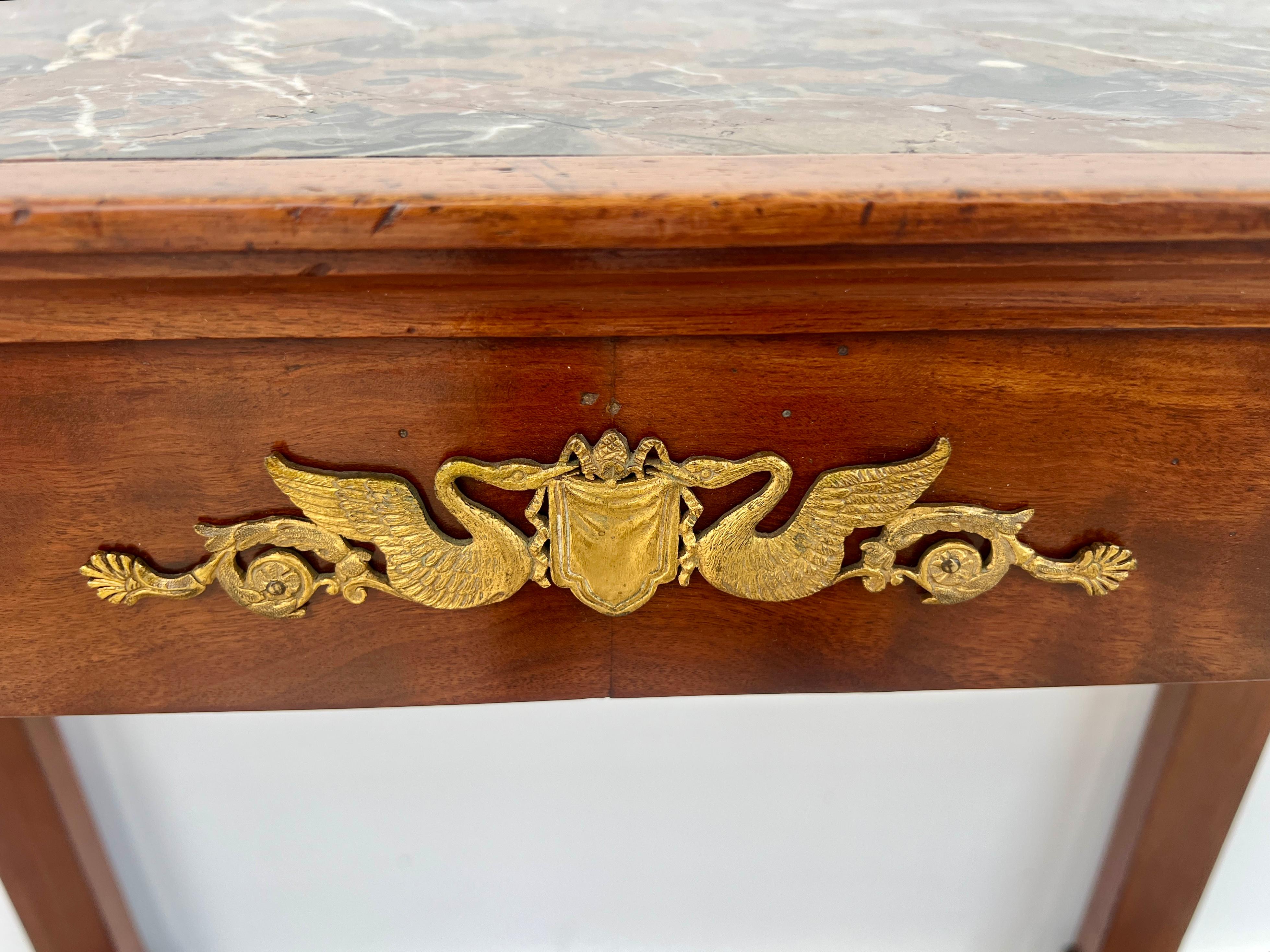 Carved Early 19th Century Empire Mahogany Console Table with Marble Top For Sale