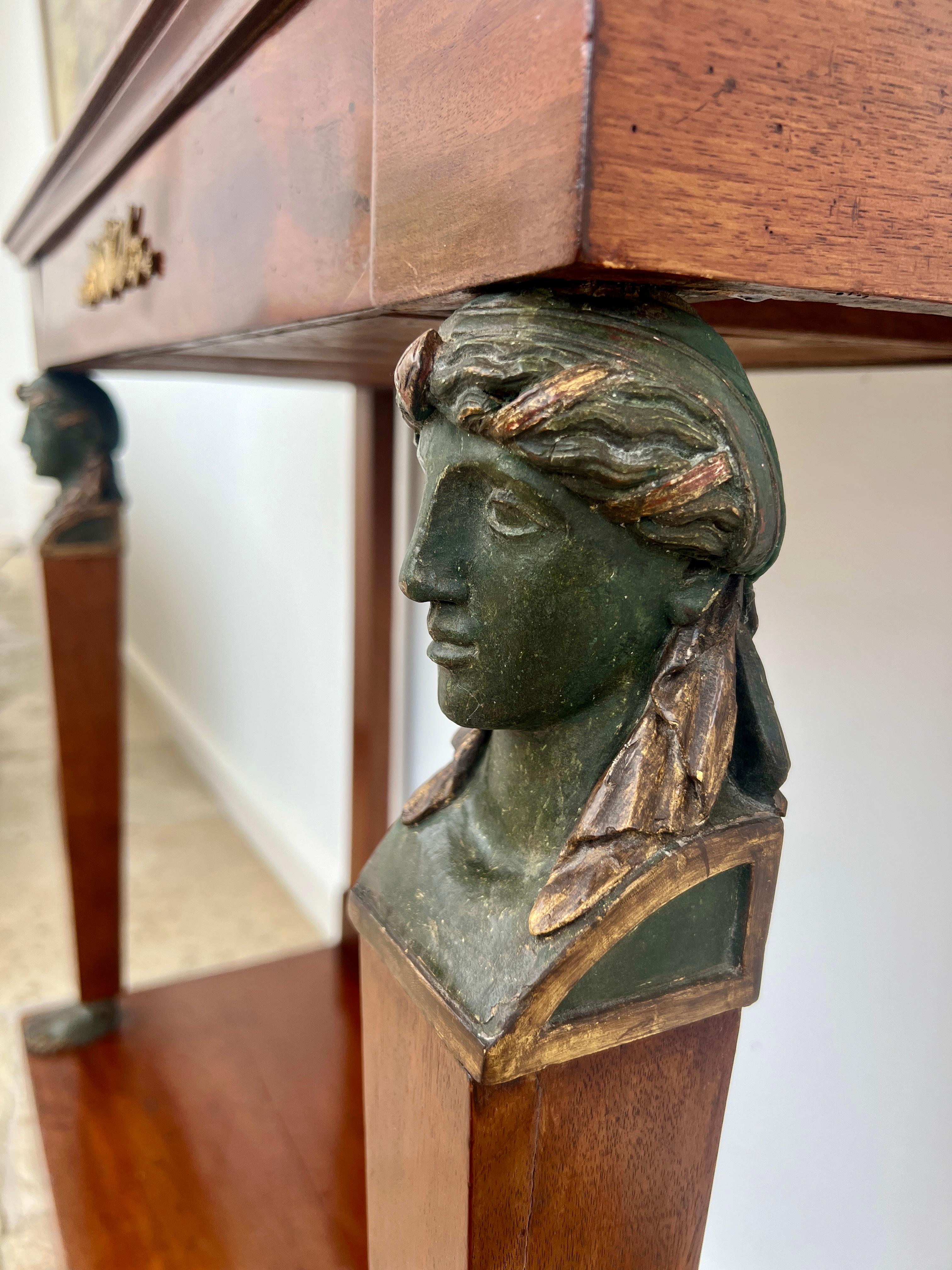 Early 19th Century Empire Mahogany Console Table with Marble Top In Good Condition For Sale In Worpswede / Bremen, DE