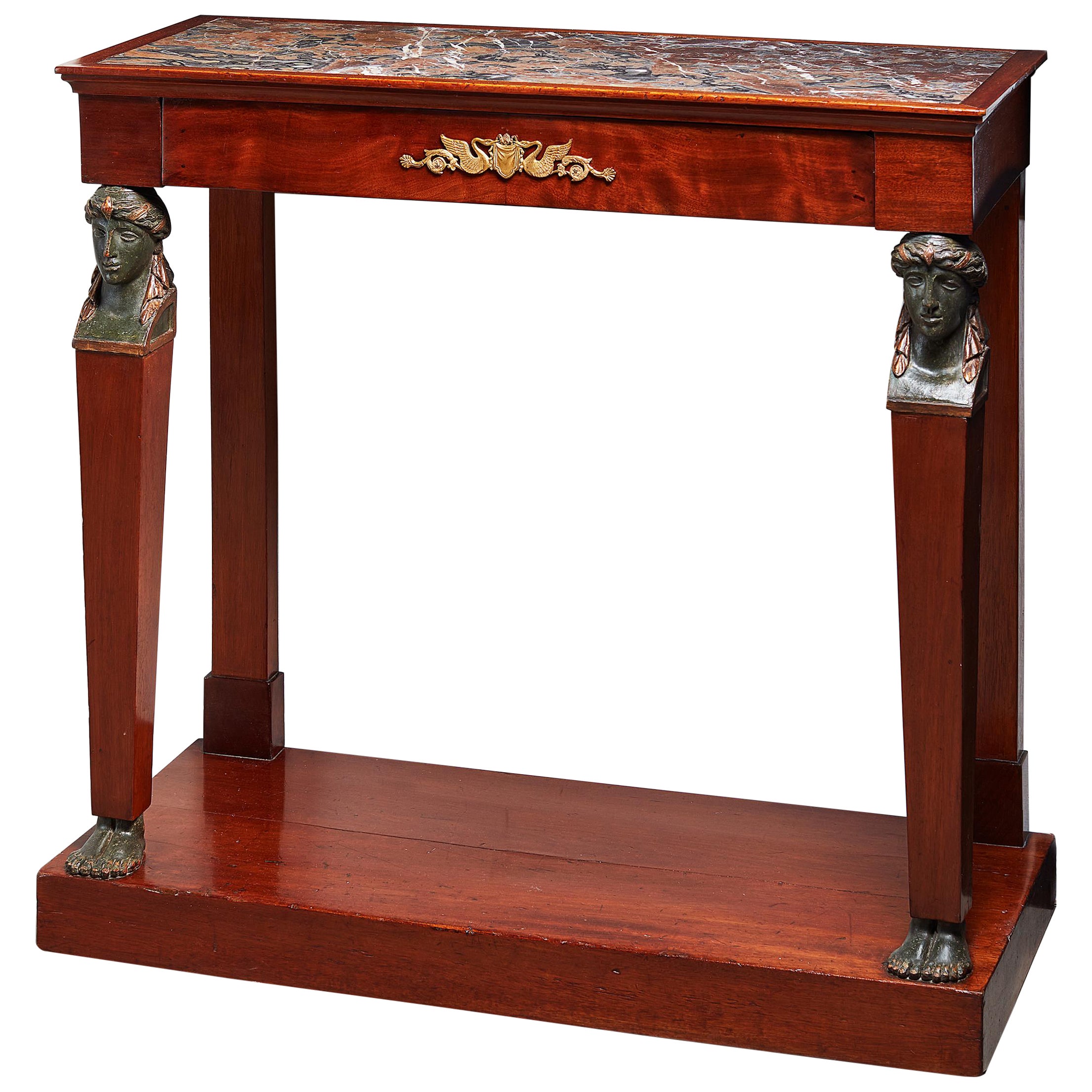 Early 19th Century Empire Mahogany Console Table with Marble Top For Sale