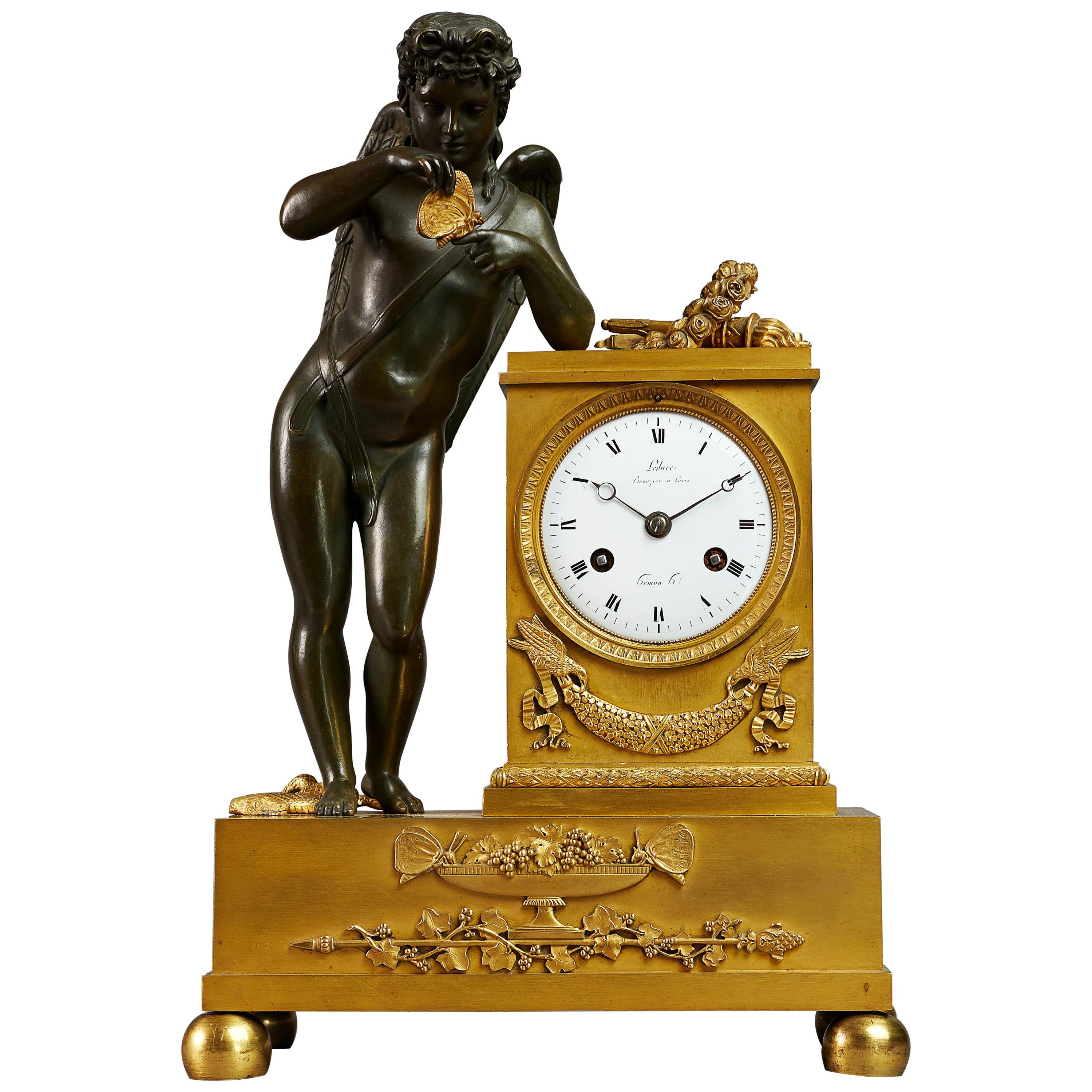 Early 19th Century Empire Mantel Clock by Ledure with Apollo or Eros For Sale