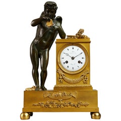 Pendule de cheminée Empire du début du XIXe siècle par Ledure avec Apollo ou Eros