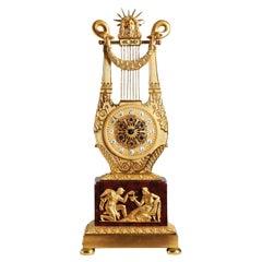 Early 19th Century Empire Mantel Clock in shape of a Lyre, Paris, circa 1815