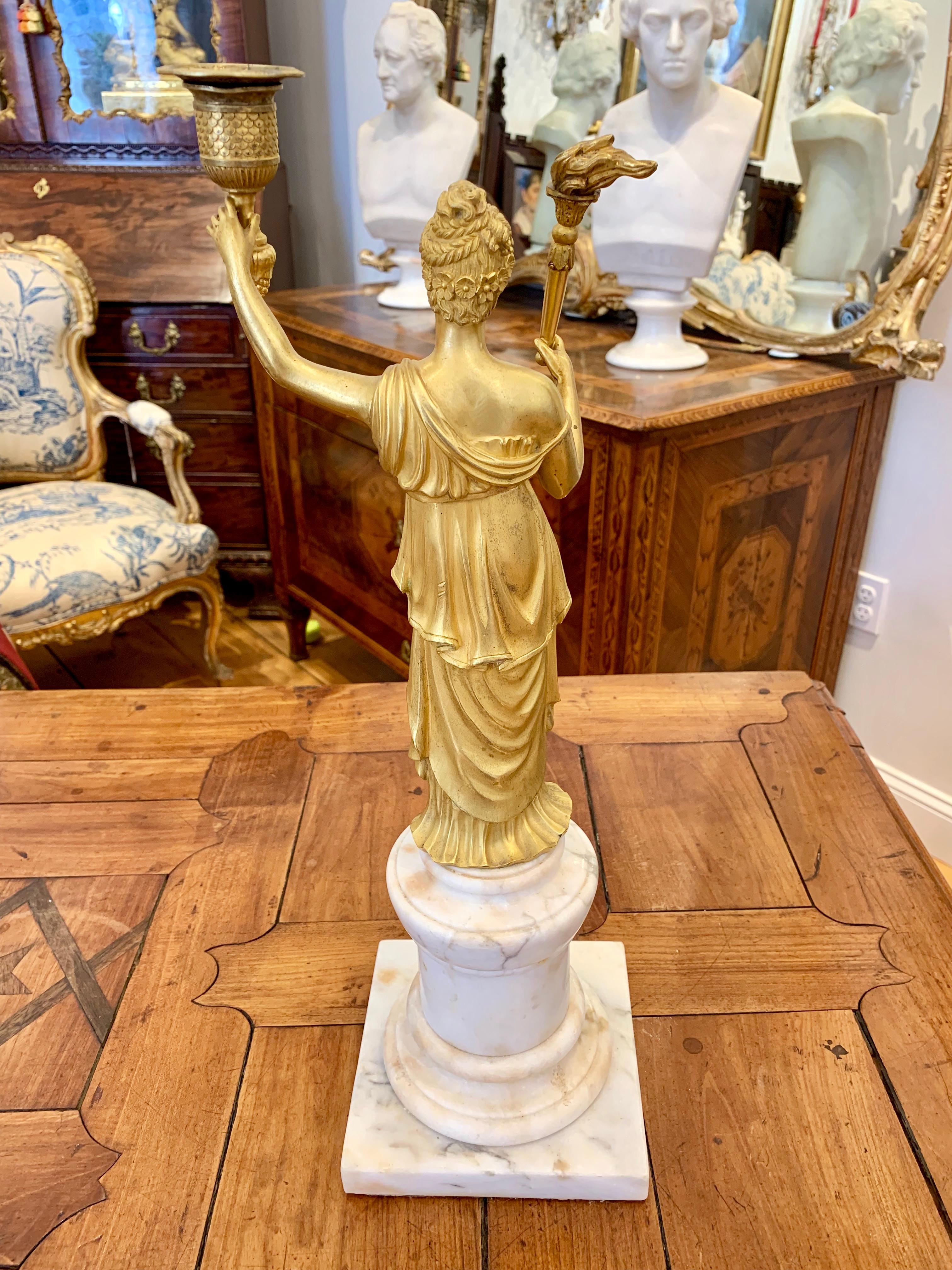 Early 19th Century Empire Ormolu and Marble Candleholder In Good Condition In Essex, MA
