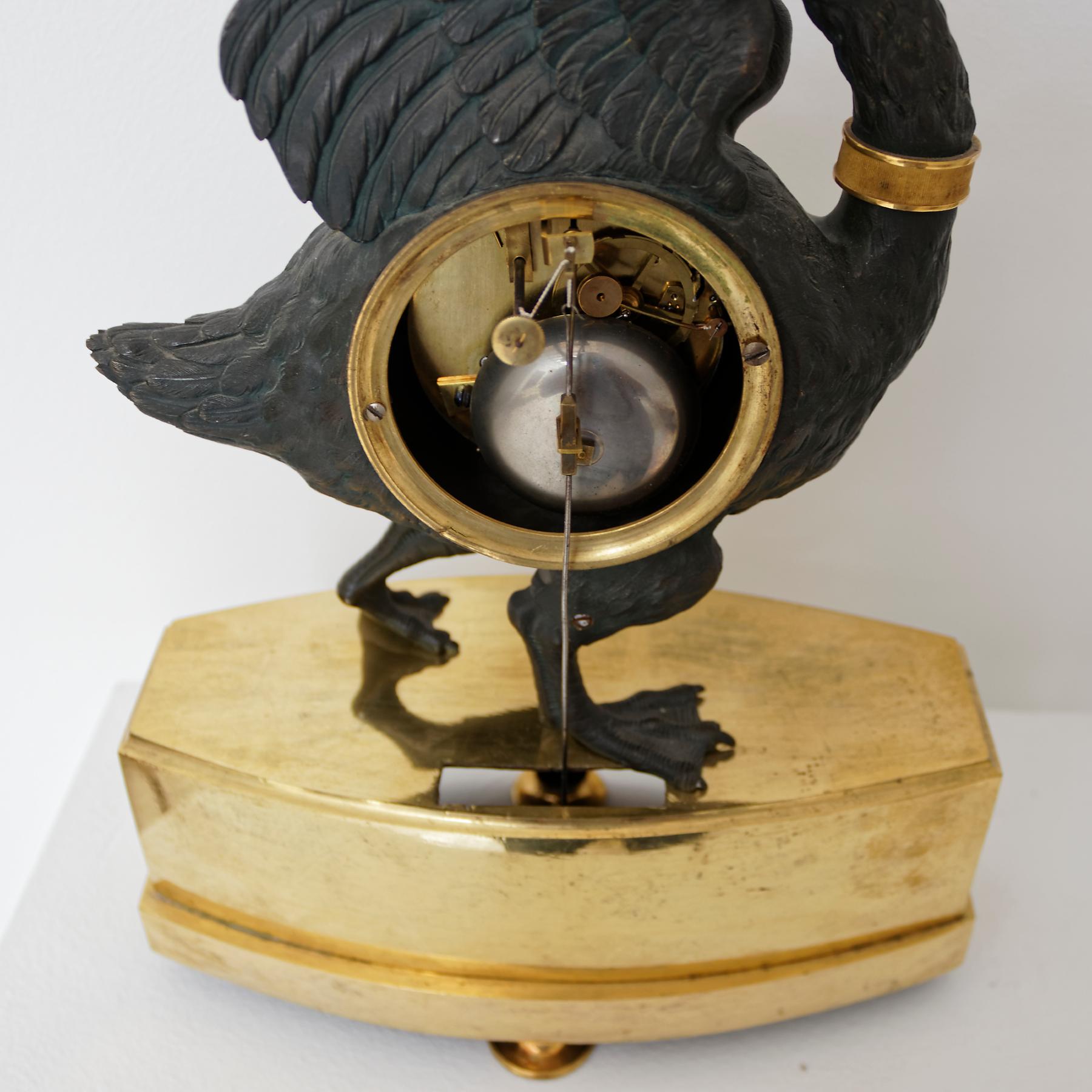 Early 19th Century Empire Ormolu and Patinated Bronze Swan Table Clock 1