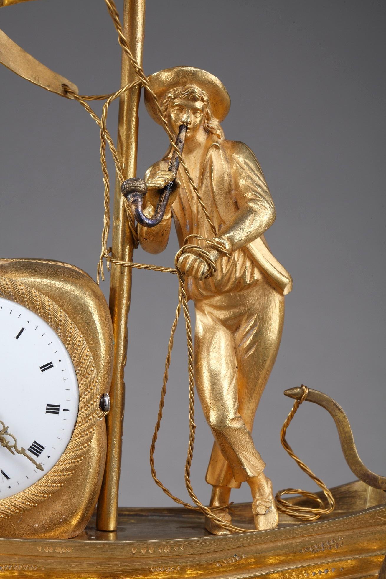 Gilt Early 19th Century Empire Ormolu Clock The Sailor