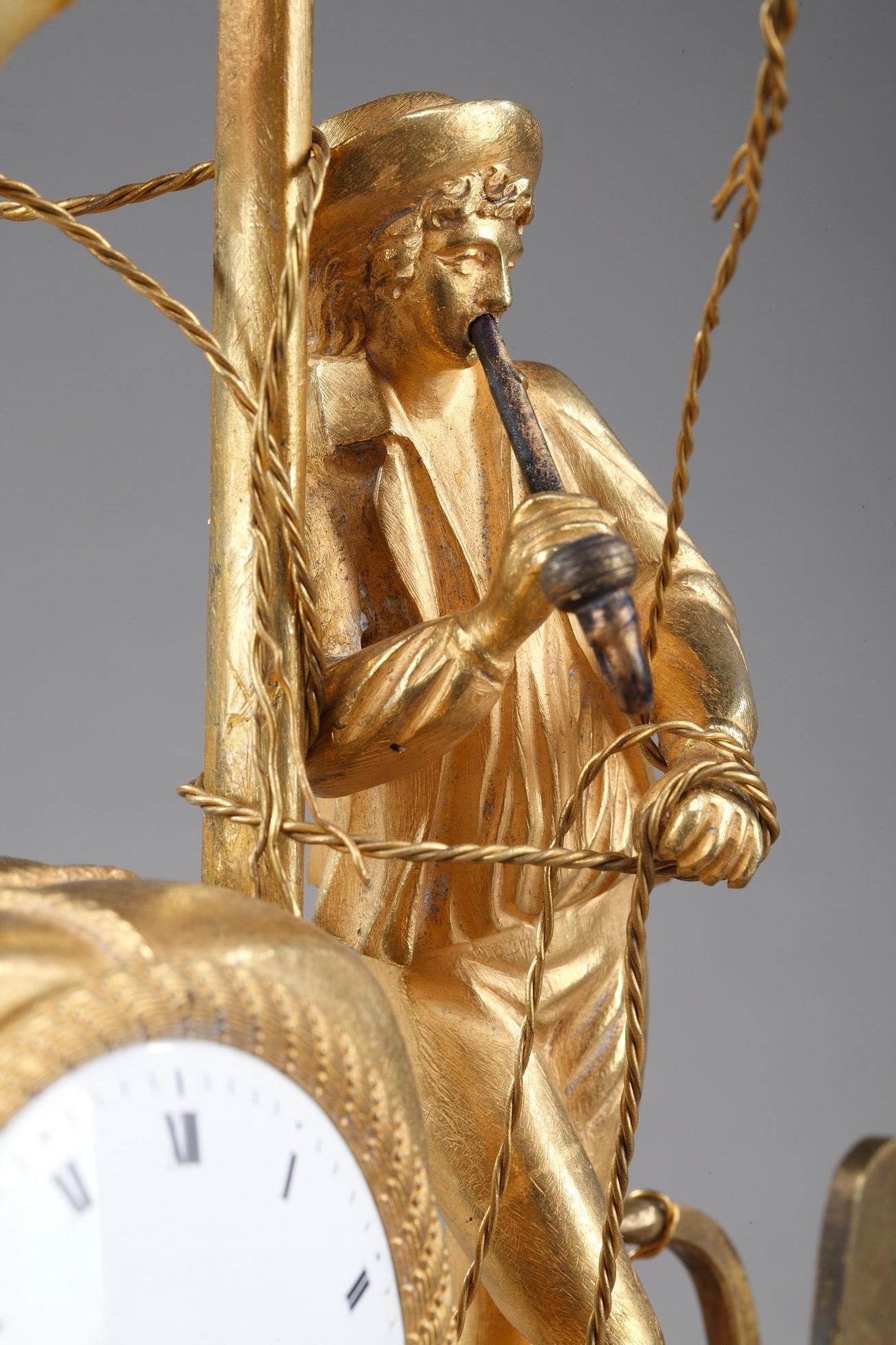 Early 19th Century Empire Ormolu Clock The Sailor In Good Condition In Paris, FR