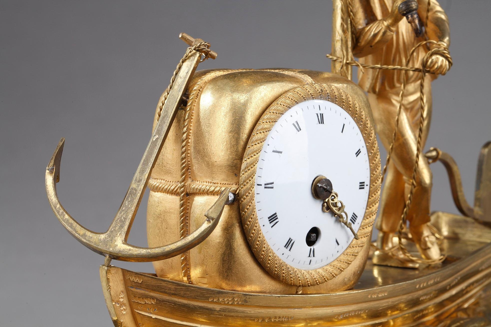 Bronze Early 19th Century Empire Ormolu Clock The Sailor