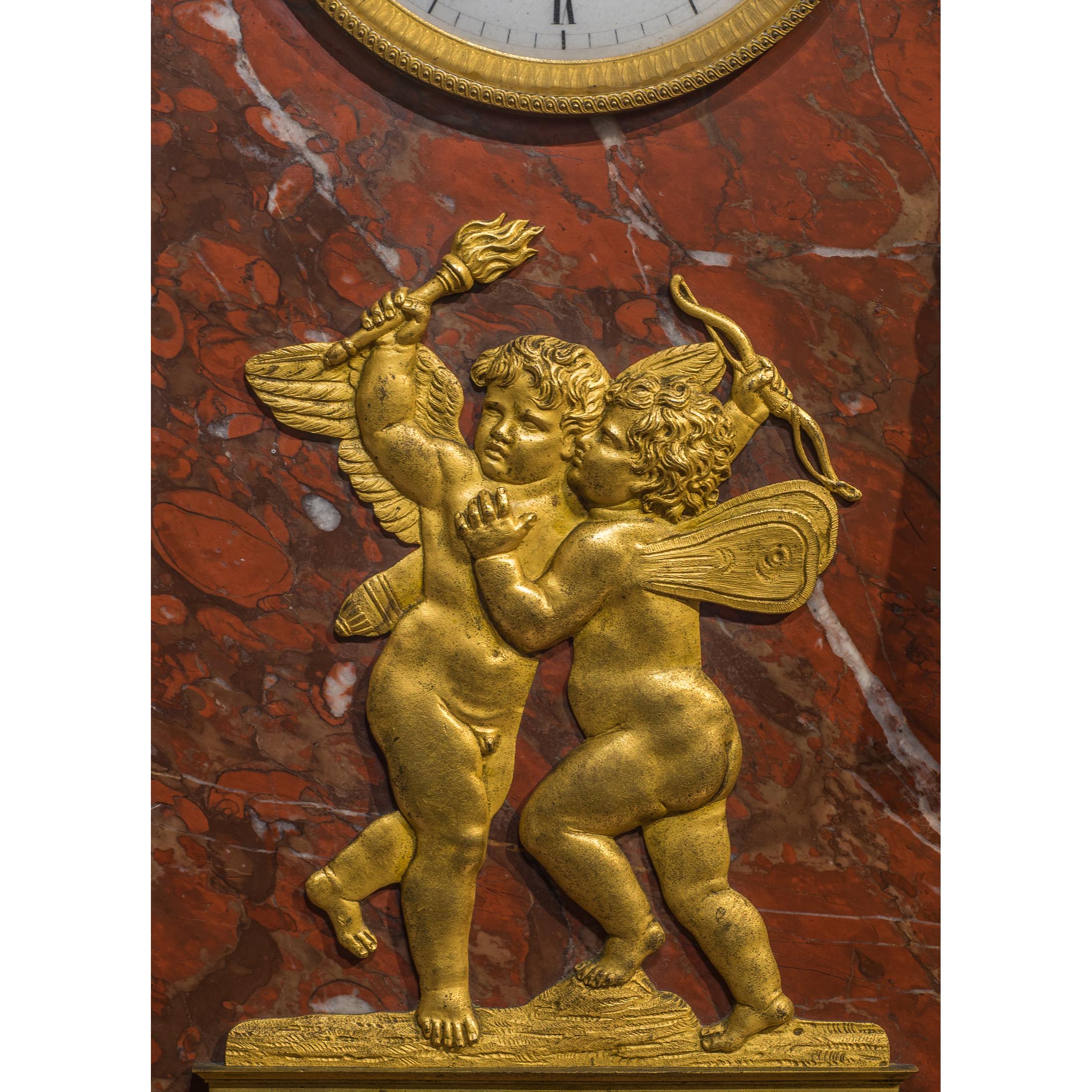Early 19th Century Empire Ormolu-Mounted Bronze and Marble Mantel Clock For Sale 3