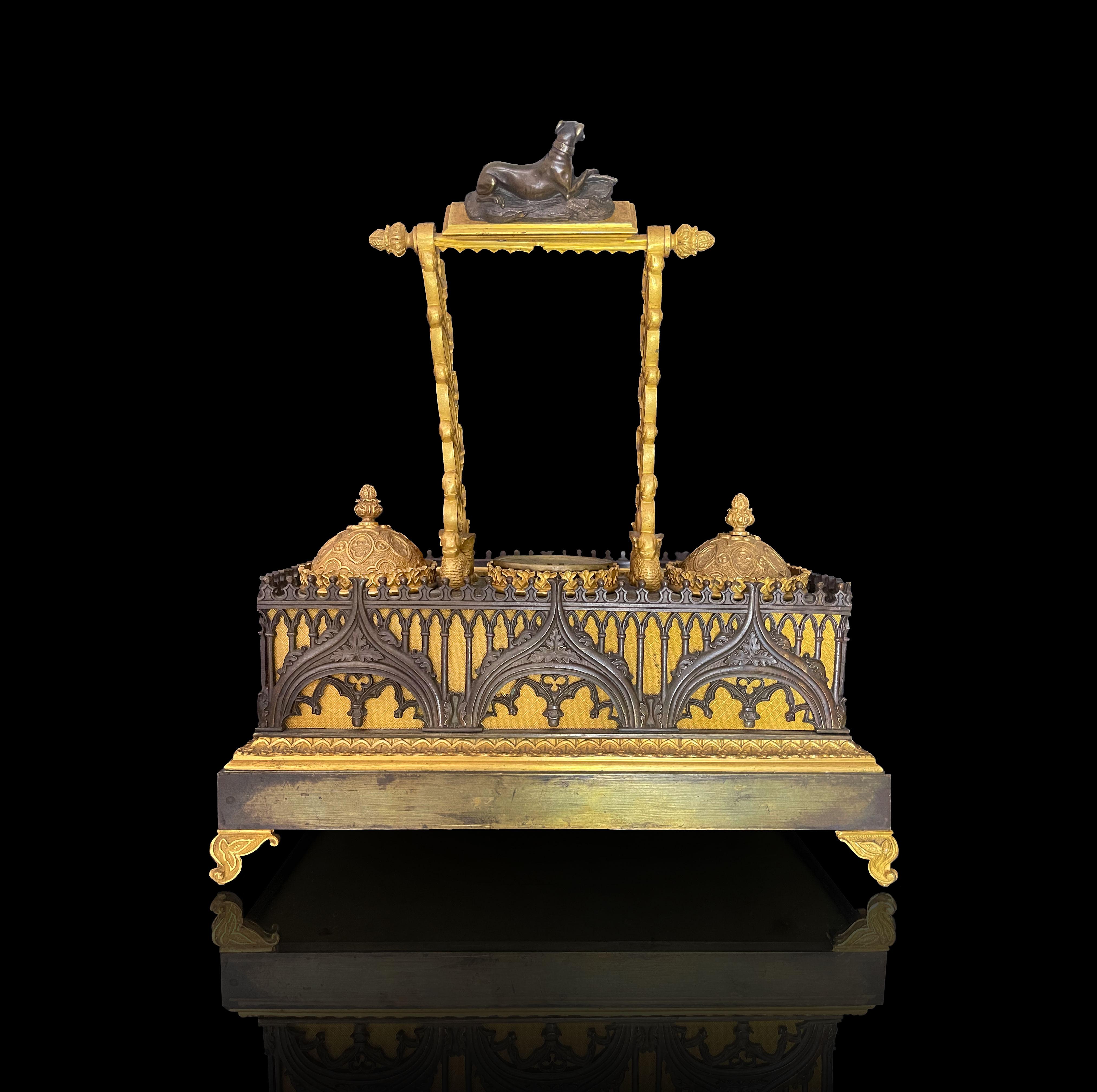 Early 19th Century Empire Patinated Bronze & Ormolu Inkwell, France In Good Condition For Sale In Pasadena, CA