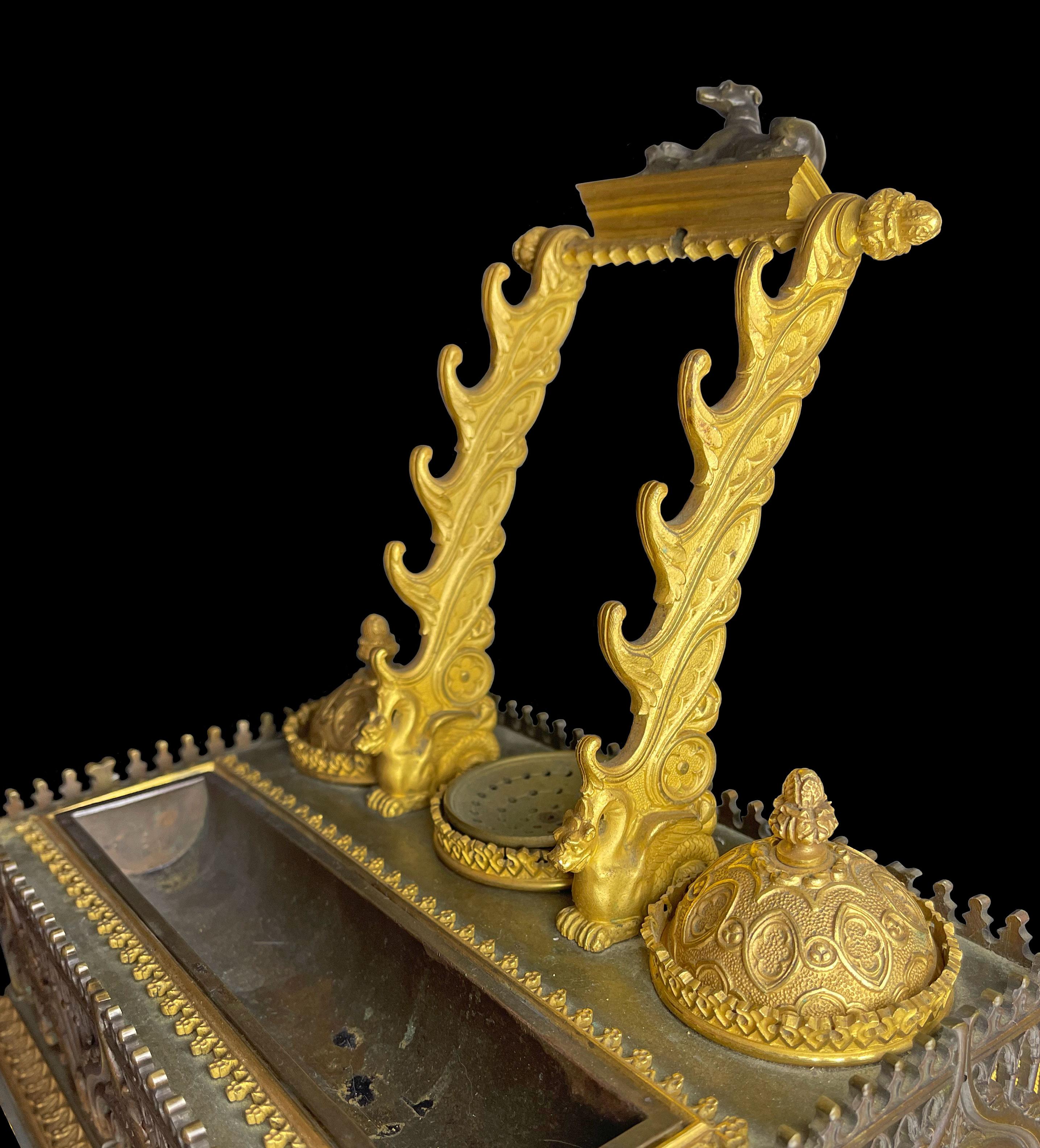 Early 19th Century Empire Patinated Bronze & Ormolu Inkwell, France For Sale 2