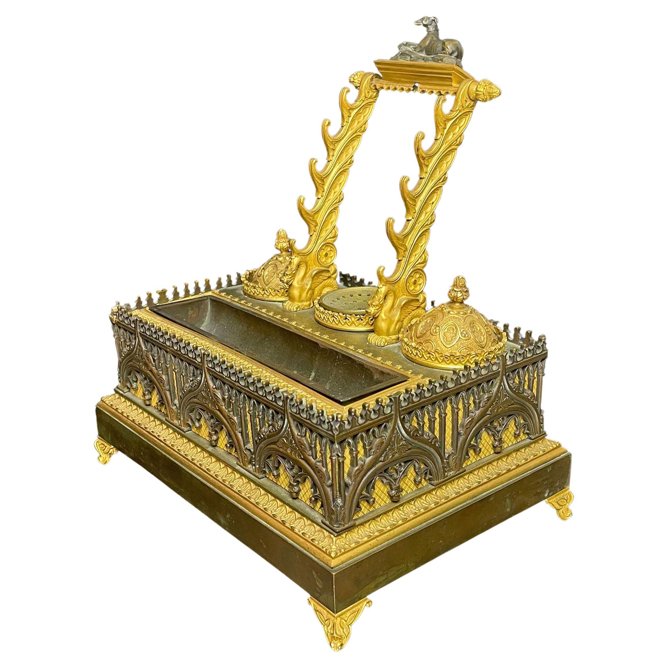 Early 19th Century Empire Patinated Bronze & Ormolu Inkwell, France For Sale