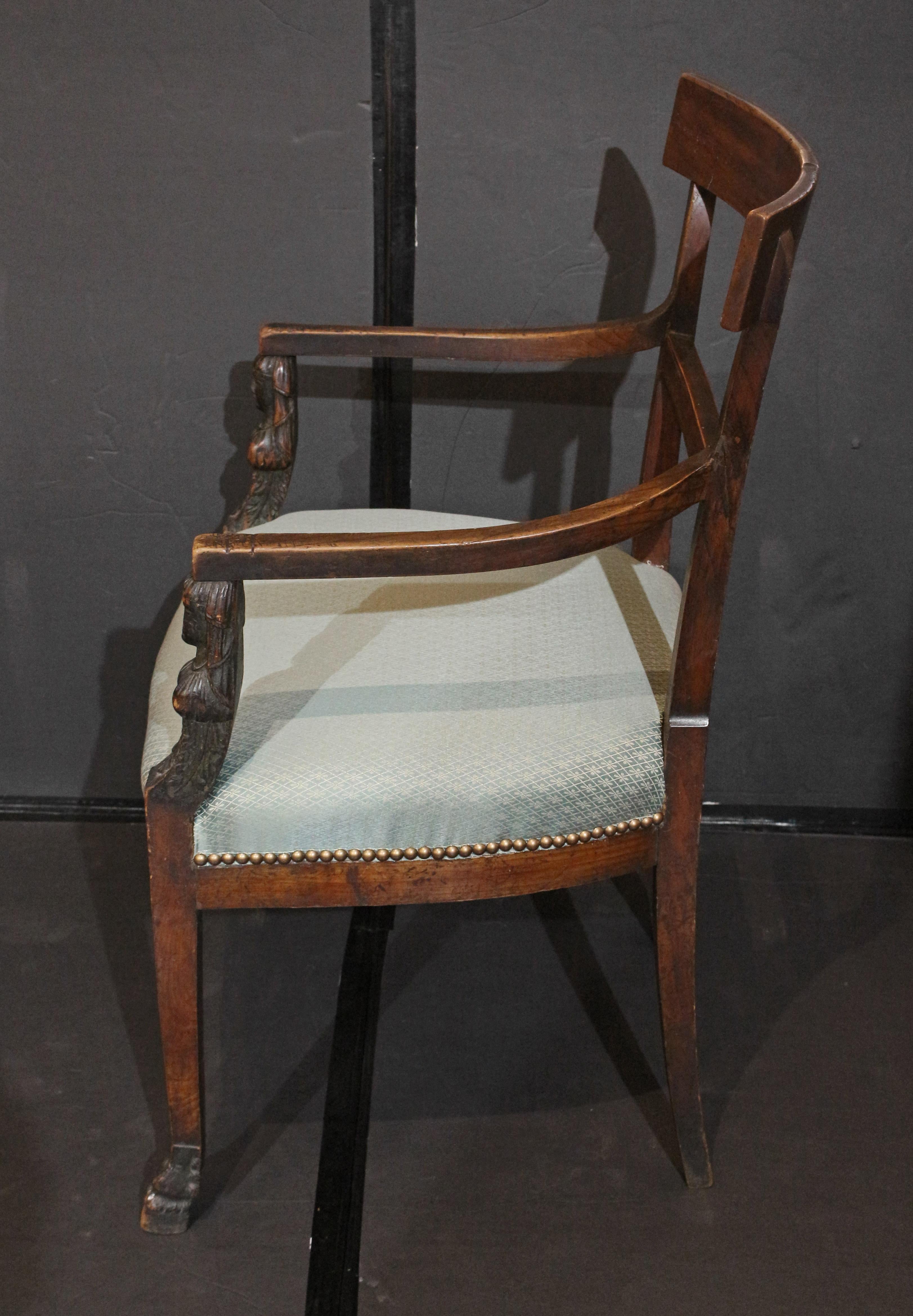 Early 19th Century Empire Period Fauteuil (or Open Arm Chair), French In Good Condition In Chapel Hill, NC