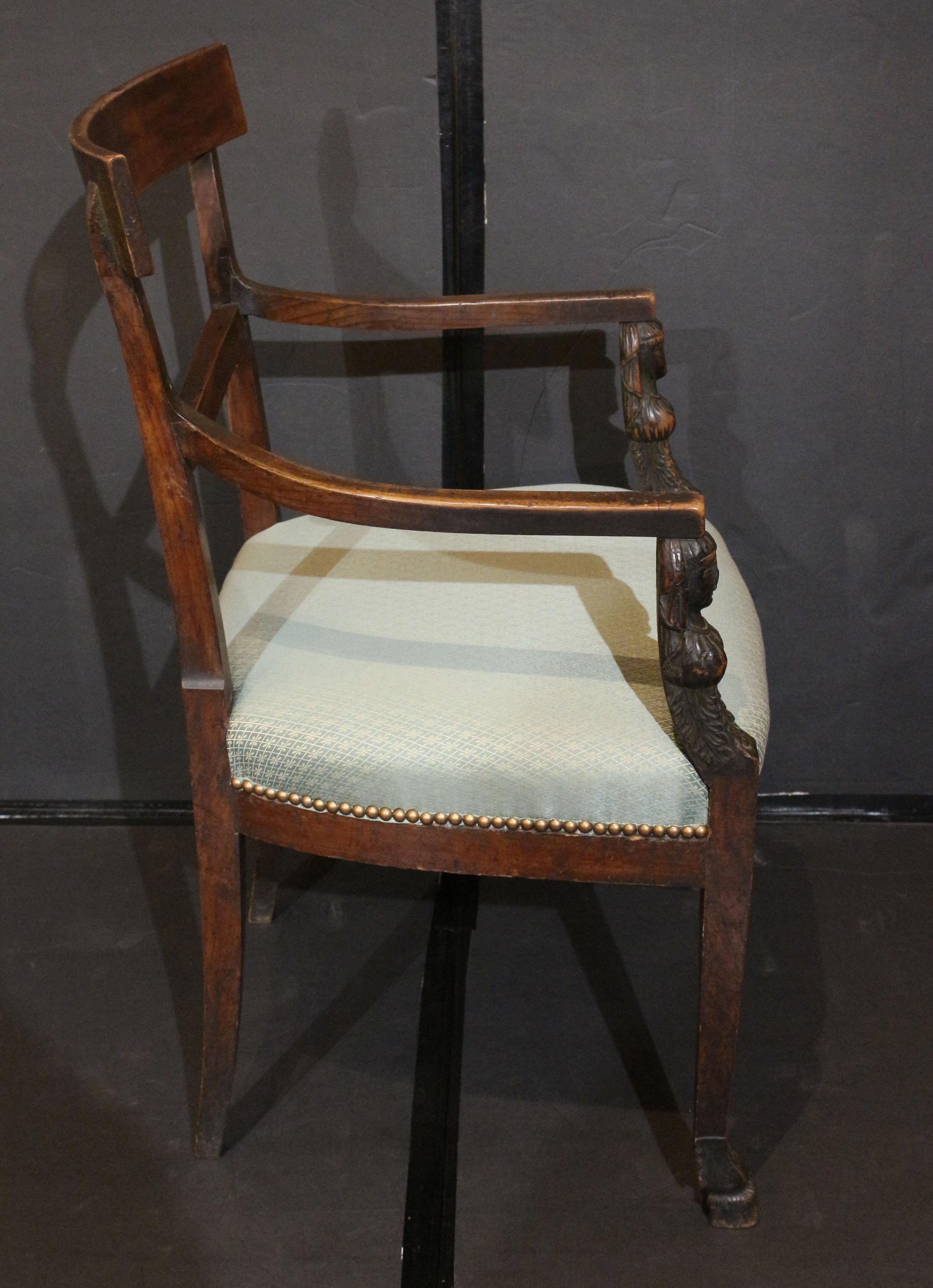 Wood Early 19th Century Empire Period Fauteuil (or Open Arm Chair), French