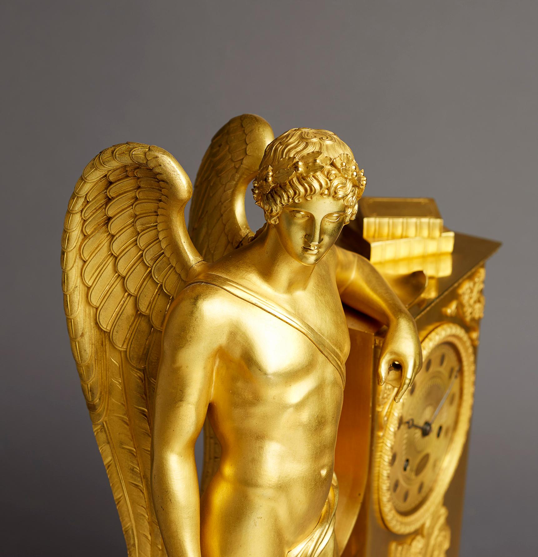 French Early 19th Century Empire Period Gilt Bronze Mantel Clock, Paris by Ledure