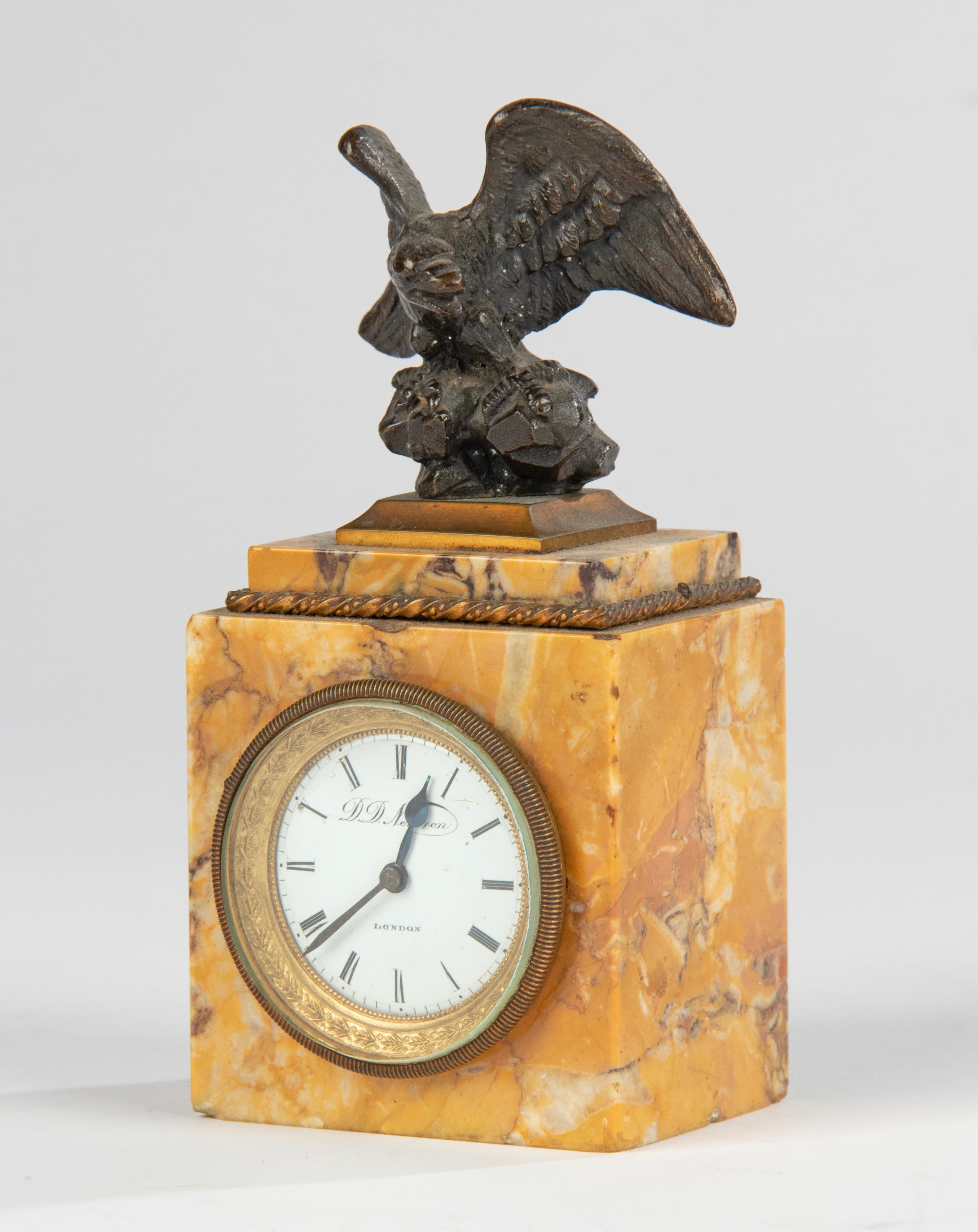 Early 19th Century Empire Period Siena Marble Small Desk Clock 7