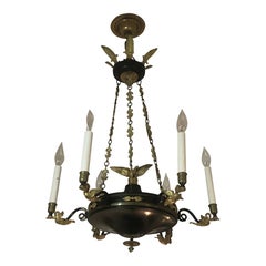 Early 19th-Century Empire Style Six-Light Black, Polychrome, Bronze Chandelier