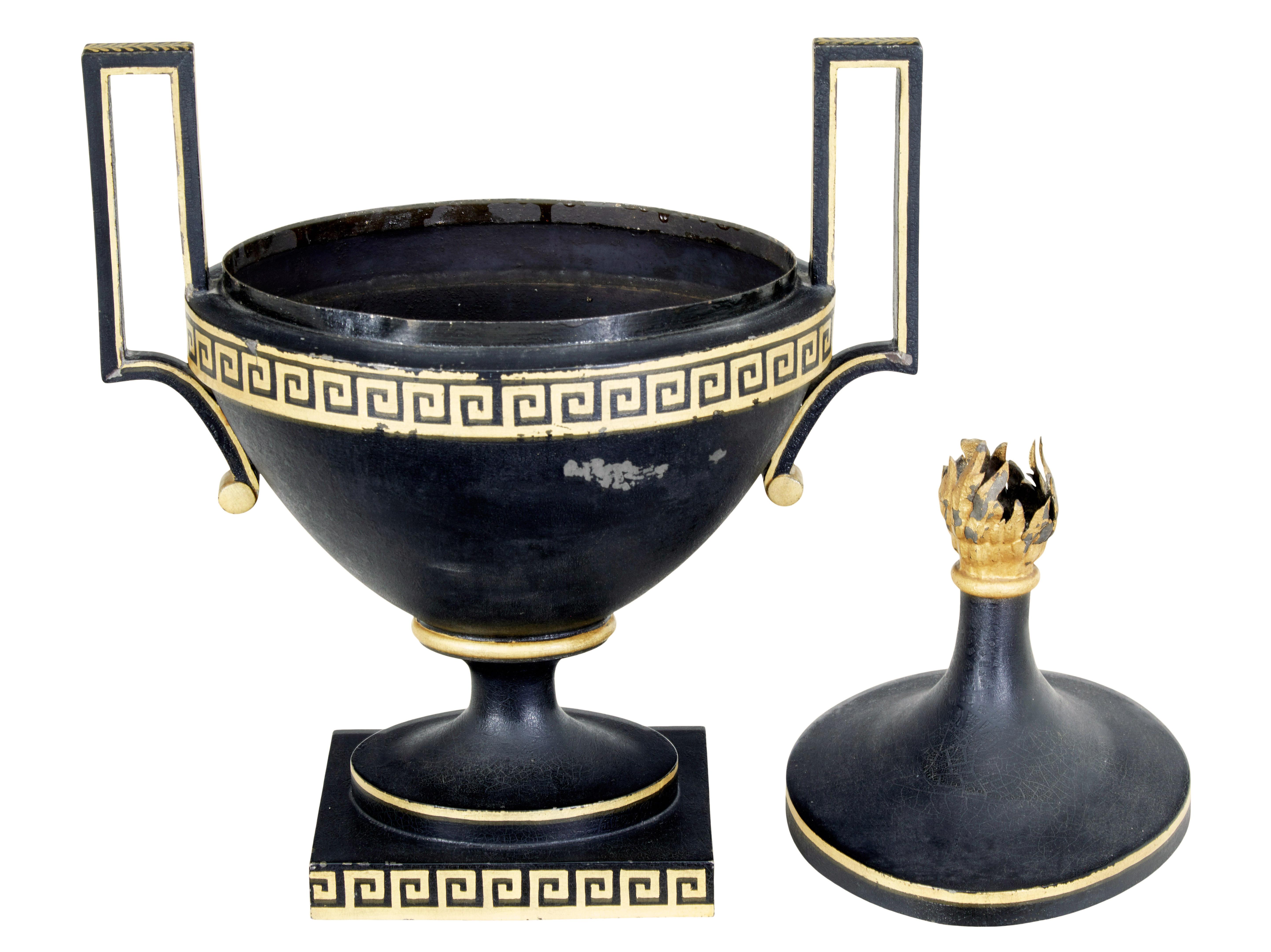 Gilt Early 19th Century Empire Toleware Decorative Urn For Sale