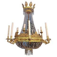 EARLY 19th CENTURY EMPIRE TUNDISH CHANDELIER IN IRON AND CRYSTALS 