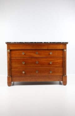 Early 19th Century Empire Walnut Chest of Drawers with Marble on top