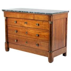 Used Early 19th Century Empire Walnut Chest of Drawers with Marble on top
