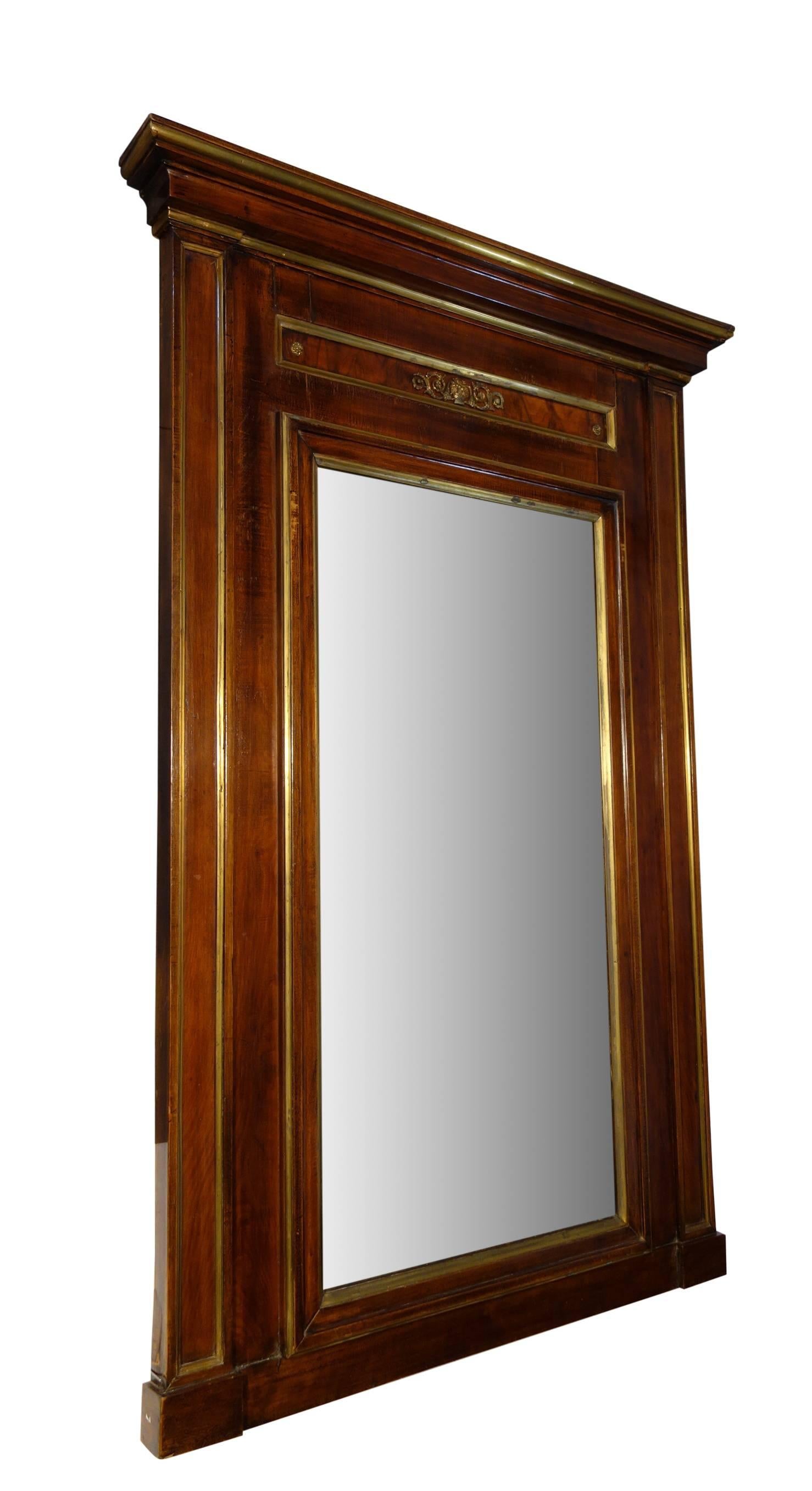 Italian Early 19th Century Empire Framed Mirror Walnut with Gold Detail Circa 1820 For Sale