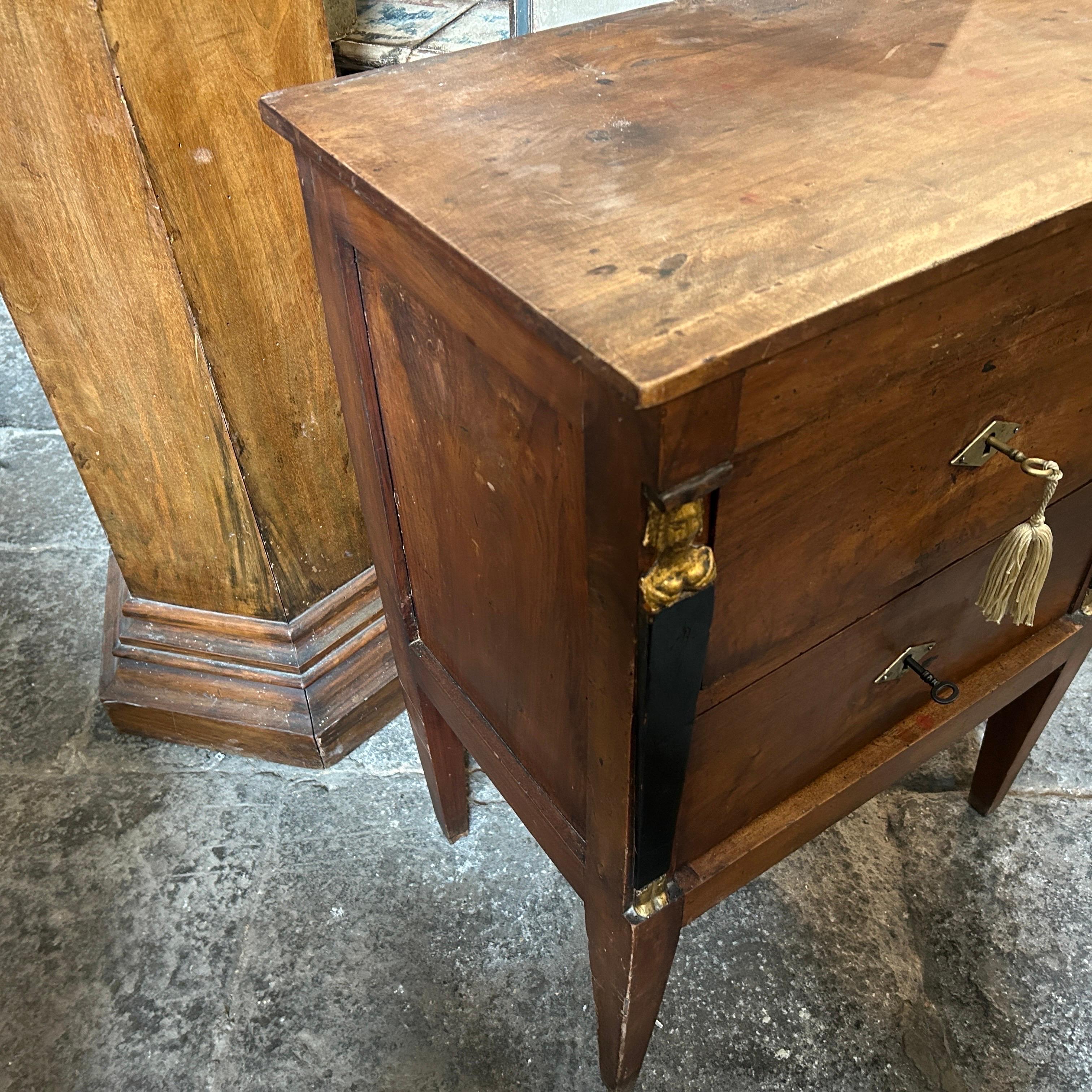 Early 19th Century Empire Walnut Wood Italian Two Drawers Dresser 6