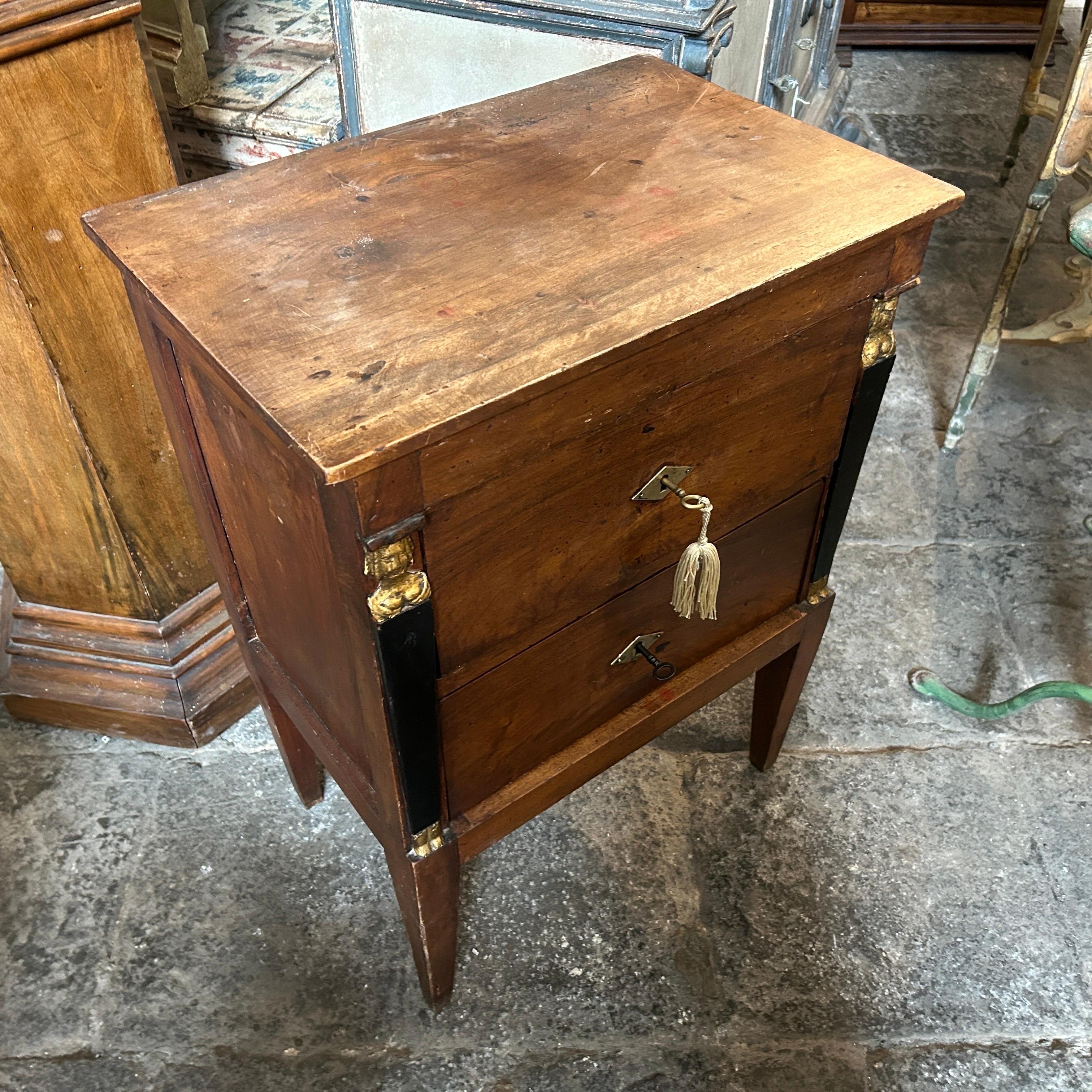 Early 19th Century Empire Walnut Wood Italian Two Drawers Dresser 2