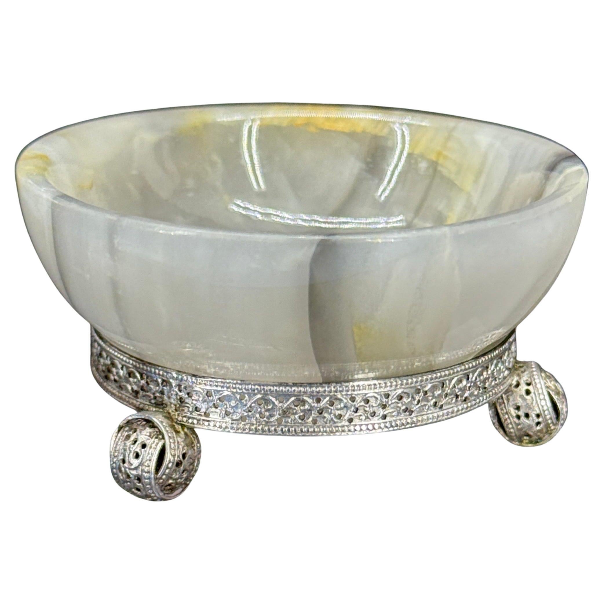 Early 19th Century English Agate and Silver Trinket Bowl or Salt Cellar