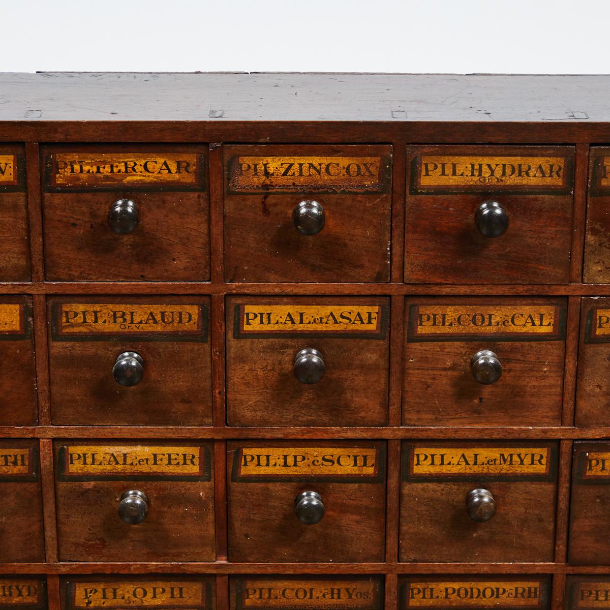 Country Early 19th Century English Apothecary Wall Chest with Handwritten Labels