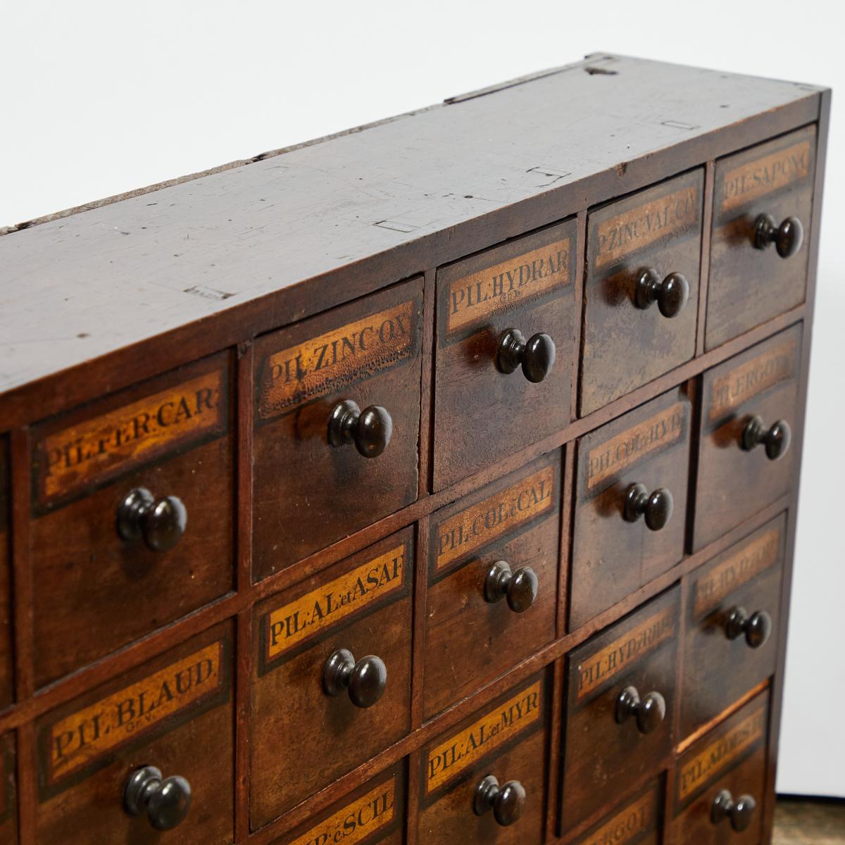 Wood Early 19th Century English Apothecary Wall Chest with Handwritten Labels