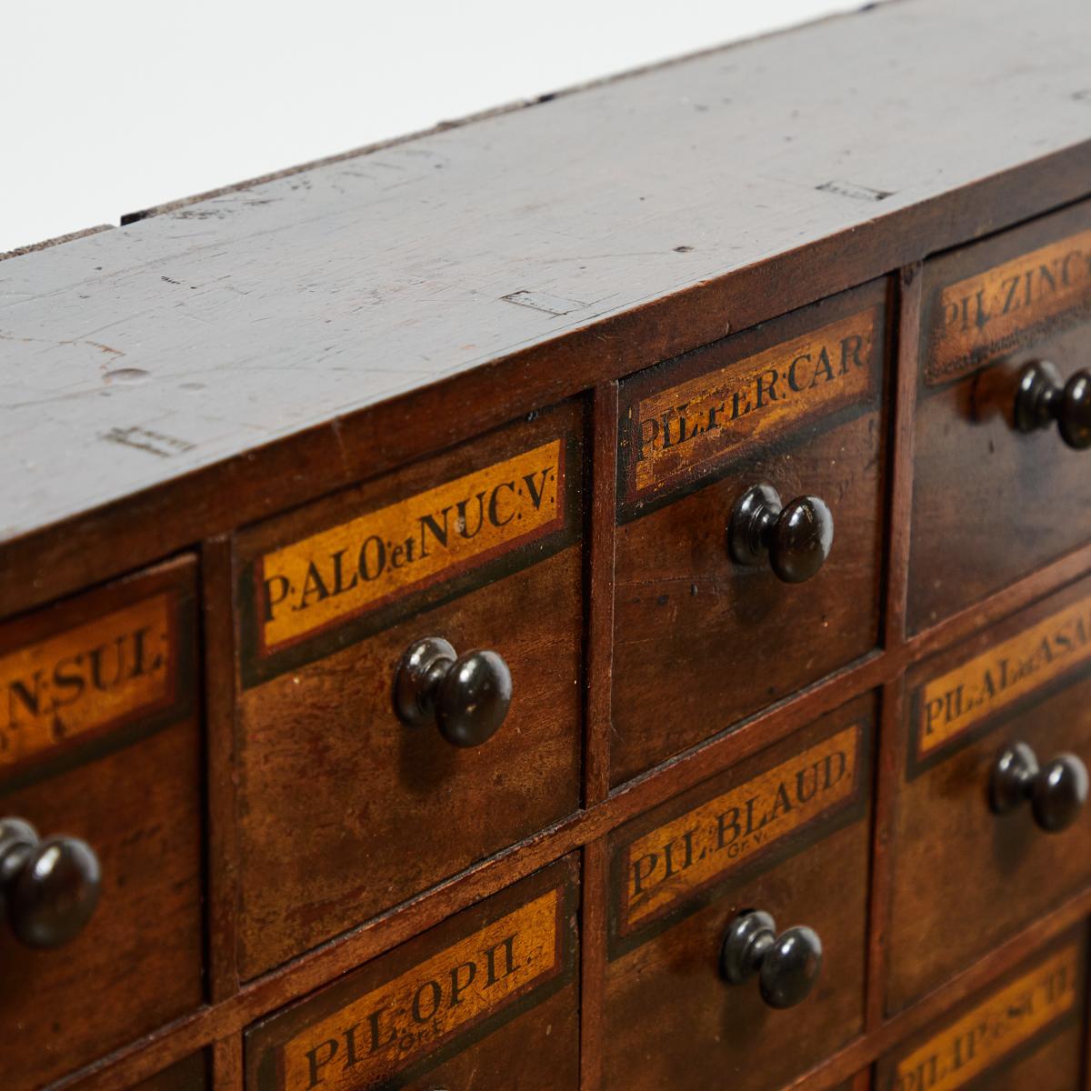 Early 19th Century English Apothecary Wall Chest with Handwritten Labels 1
