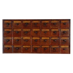 Early 19th Century English Apothecary Wall Chest with Handwritten Labels