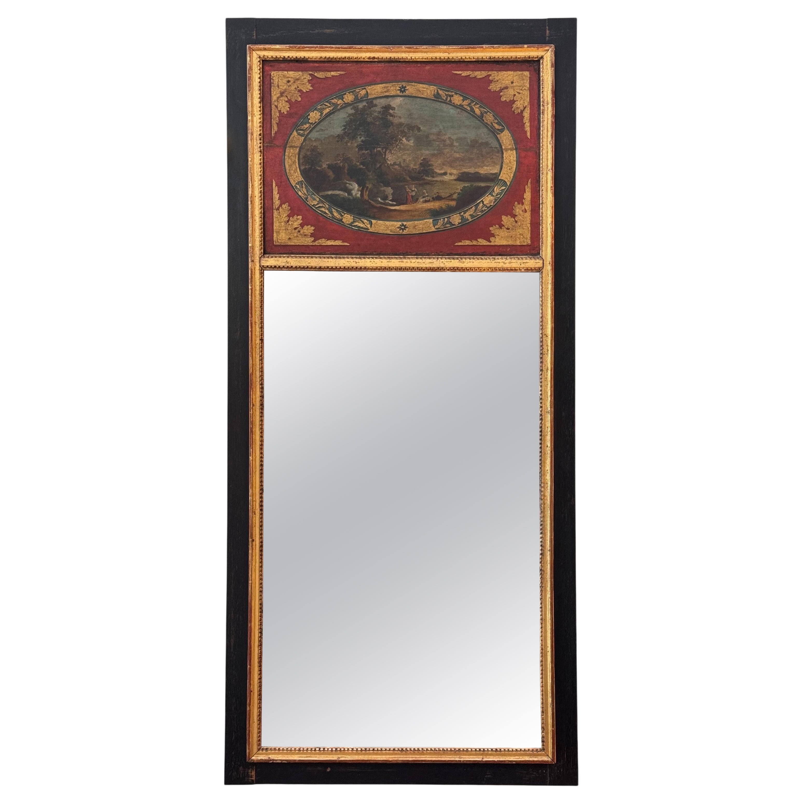 Miroir d'embarcadère anglais du début du 19e siècle en laque noire en vente