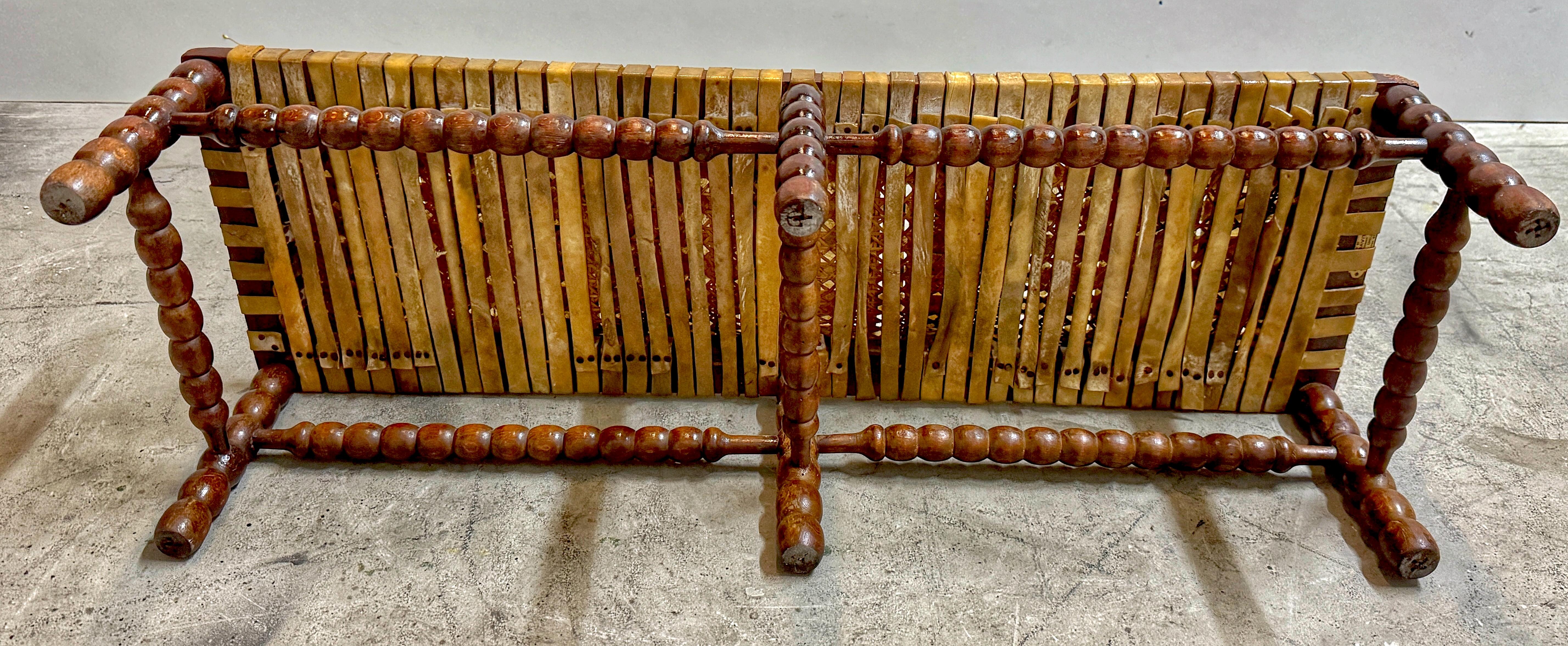 Early 19th Century English Bobbin-Leg Footstool or Low Bench with Woven Rawhide For Sale 4