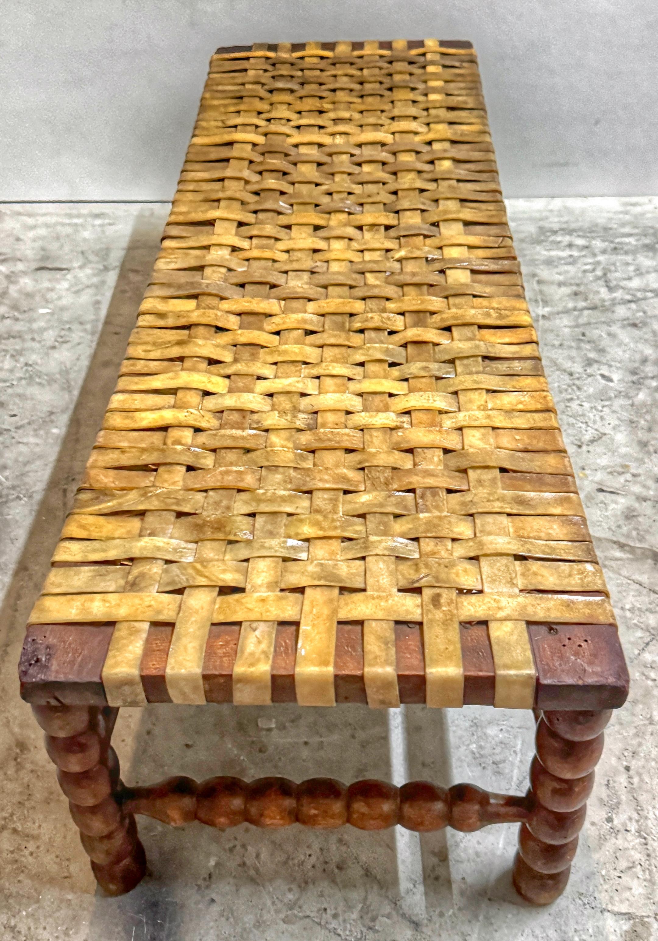 Early 19th Century English Bobbin-Leg Footstool or Low Bench with Woven Rawhide For Sale 1