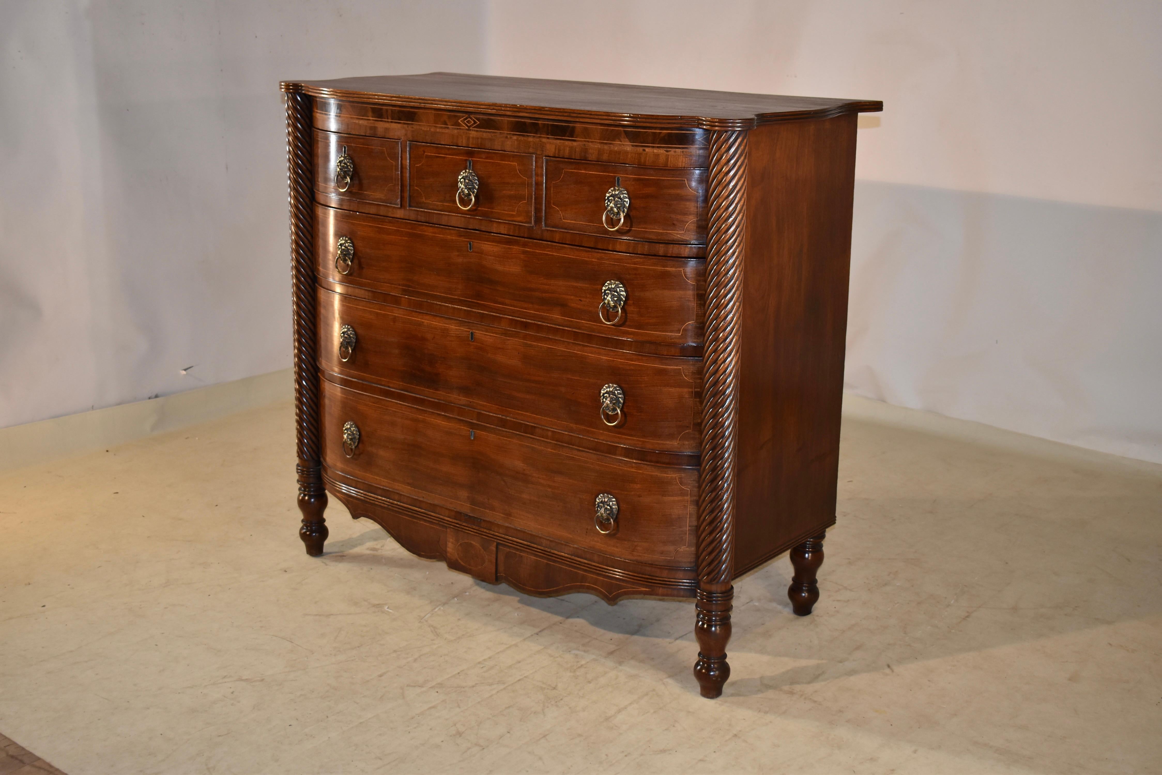 Mahogany Early 19th Century English Bow Front Chest of Drawers For Sale