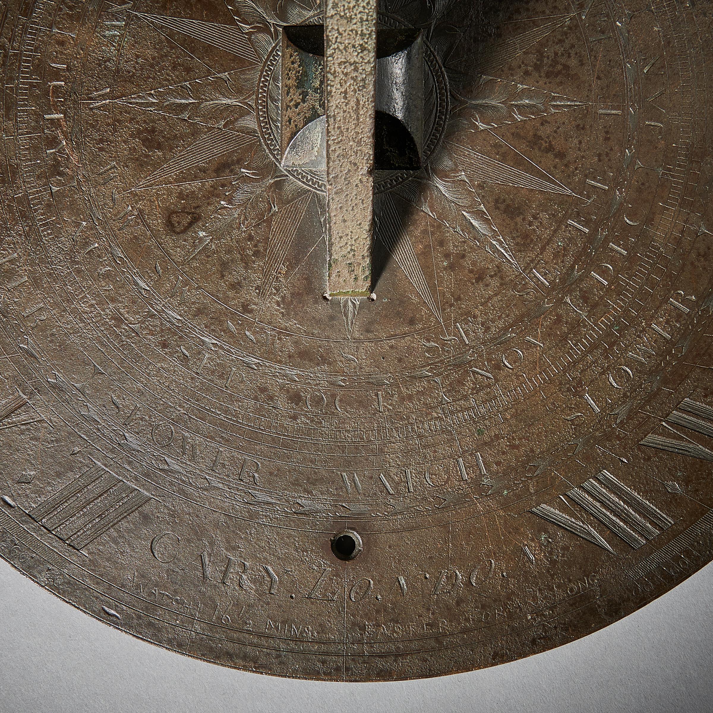 Early 19th Century English Bronze Horizontal Sundial by Cary of London In Good Condition In Oxfordshire, United Kingdom