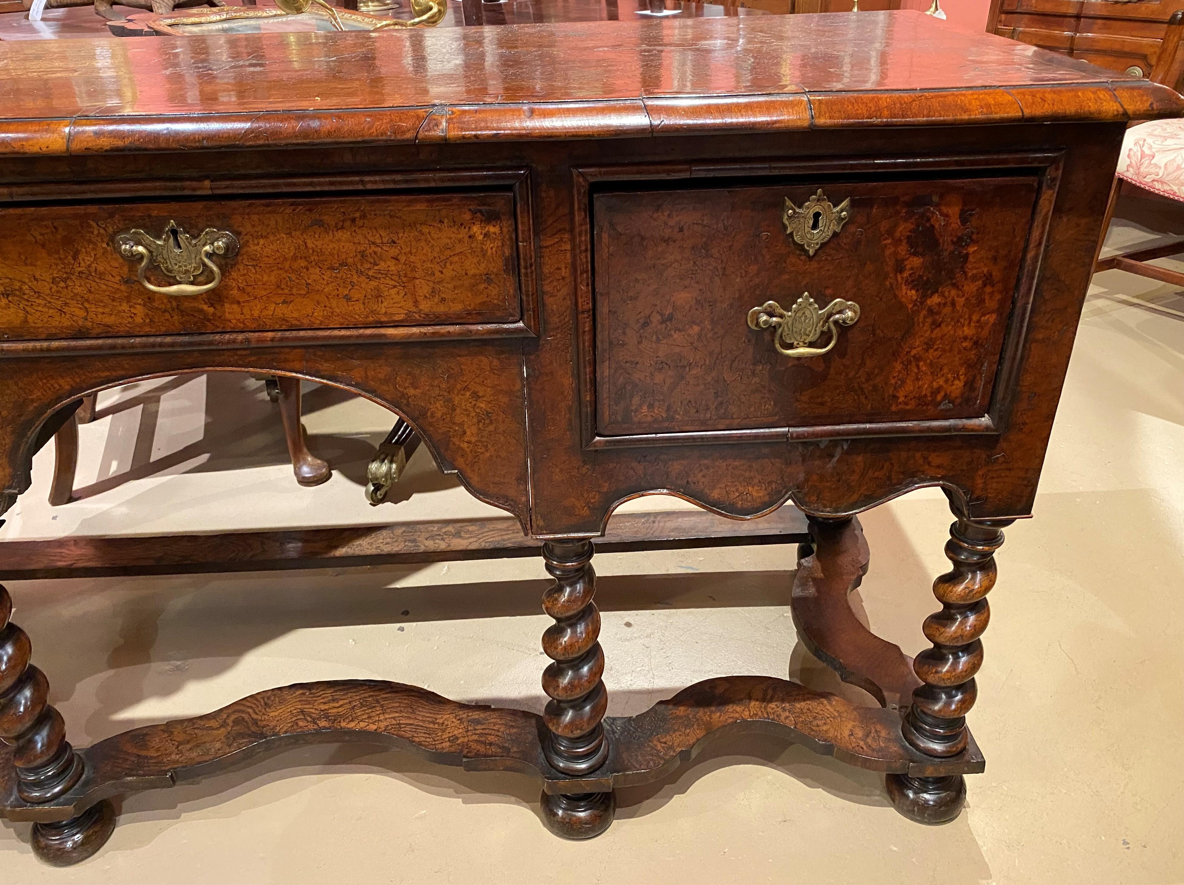 Early 19th Century English Burled Walnut 3-Drawer Sideboard w/ Barley Twist Legs In Good Condition In Milford, NH