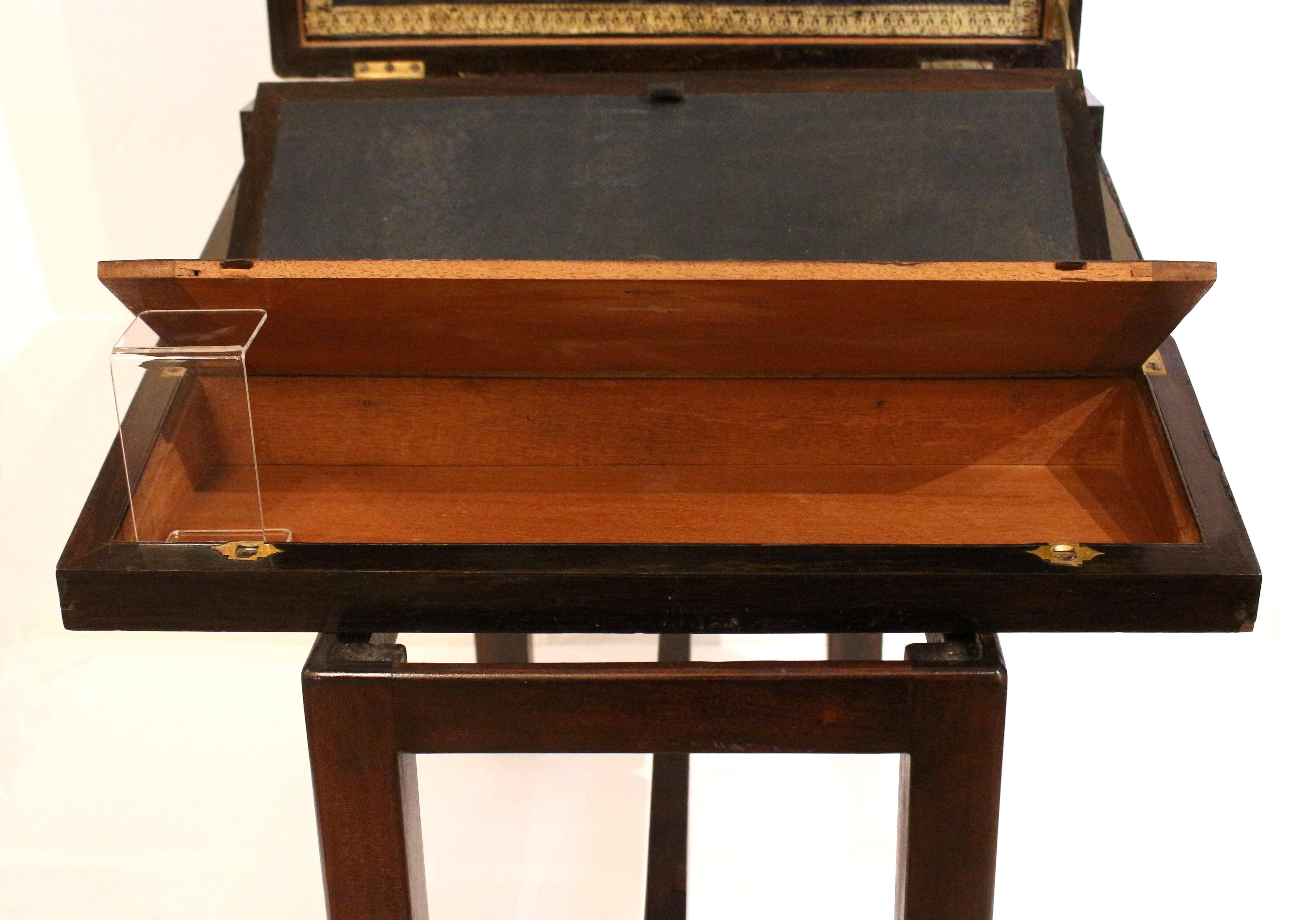 Early 19th Century English Campaign Lap Desk Box on Stand Side Table 4