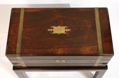 Early 19th Century English Campaign Lap Desk Box on Stand Side Table